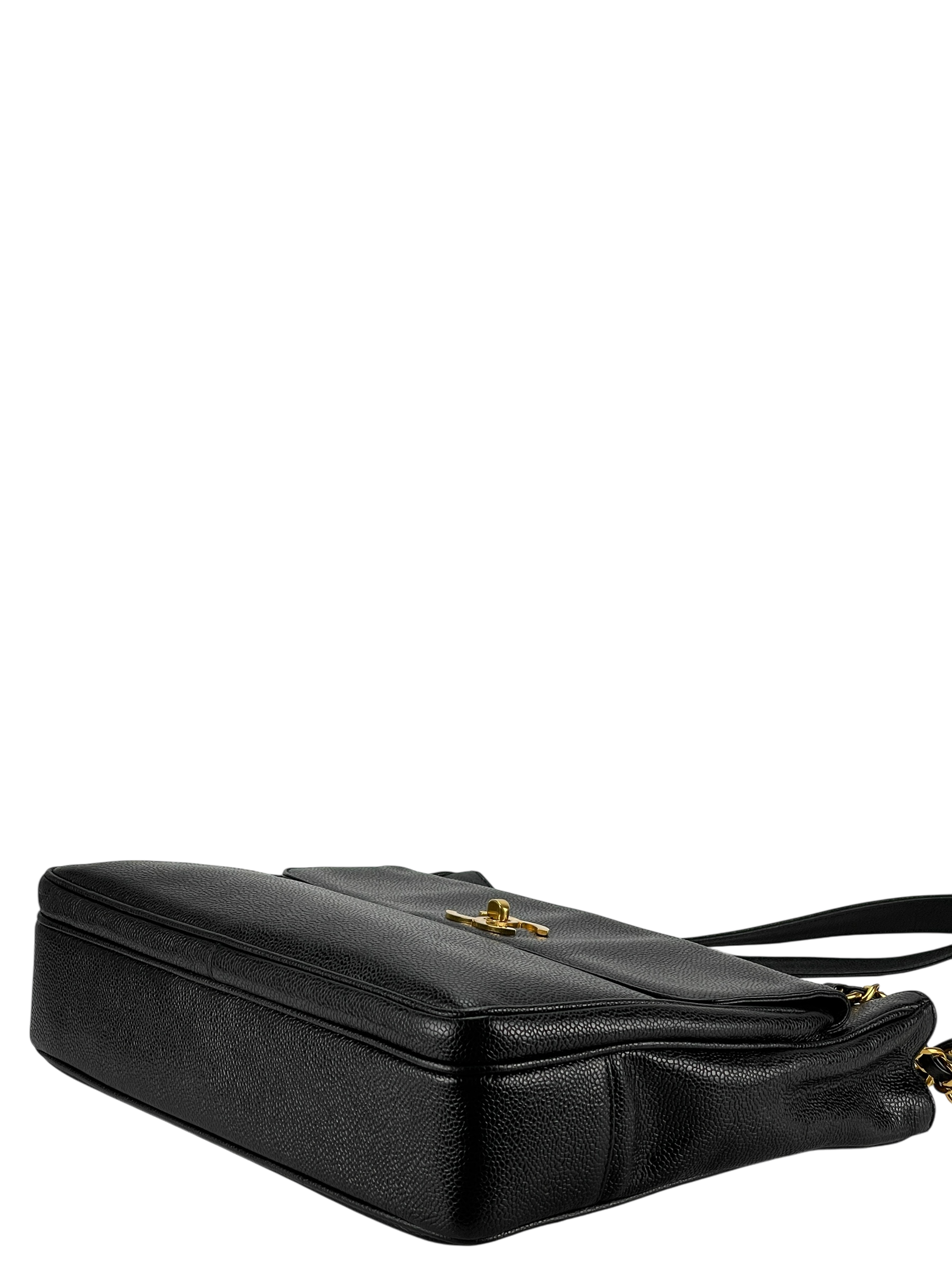 CHANEL - Black Caviar Double Chain Shoulder Tote Bag Gold Hardware