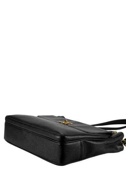 CHANEL - Black Caviar Double Chain Shoulder Tote Bag Gold Hardware