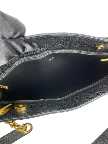 CHANEL - Black Caviar Double Chain Shoulder Tote Bag Gold Hardware