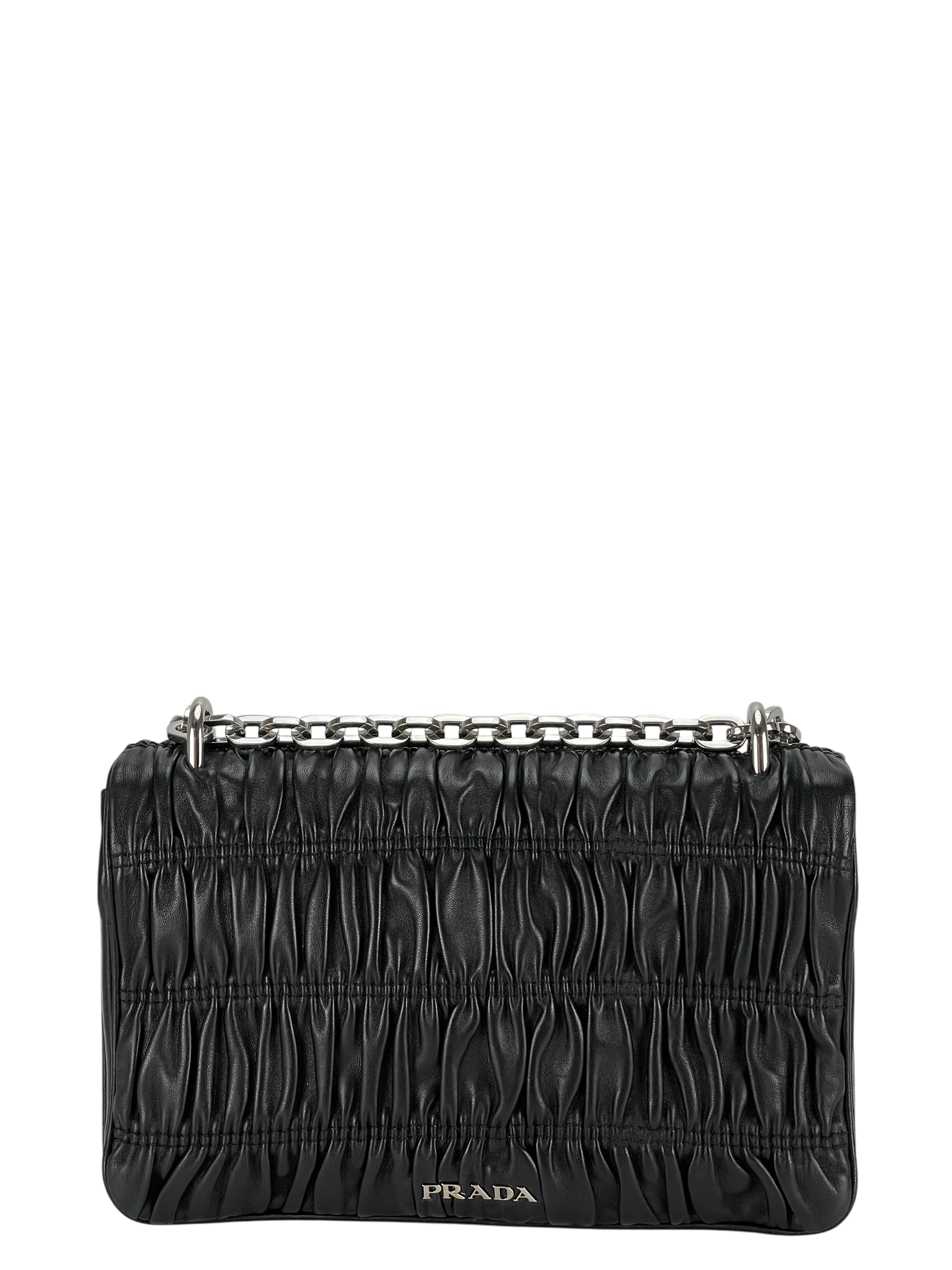 PRADA -  Black  Nappa Calfskin Waffle Chain Shoulder Bag