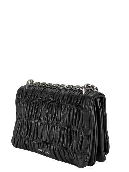PRADA -  Black  Nappa Calfskin Waffle Chain Shoulder Bag