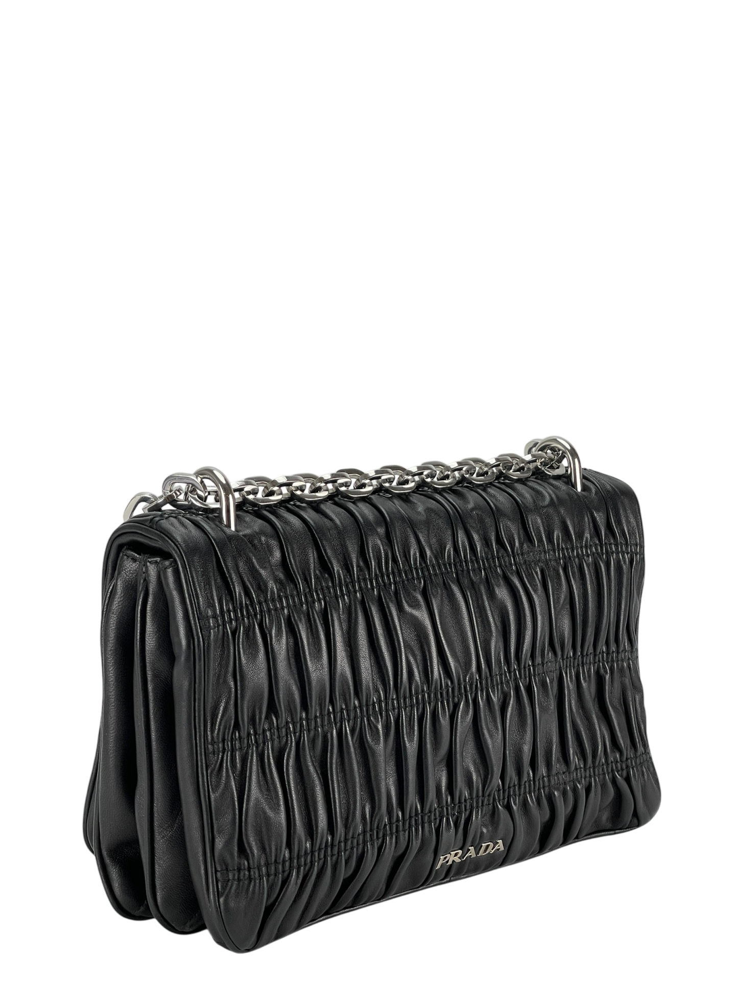 PRADA - Black Nappa Calfskin Waffle Chain Shoulder Bag