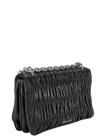 PRADA -  Black  Nappa Calfskin Waffle Chain Shoulder Bag