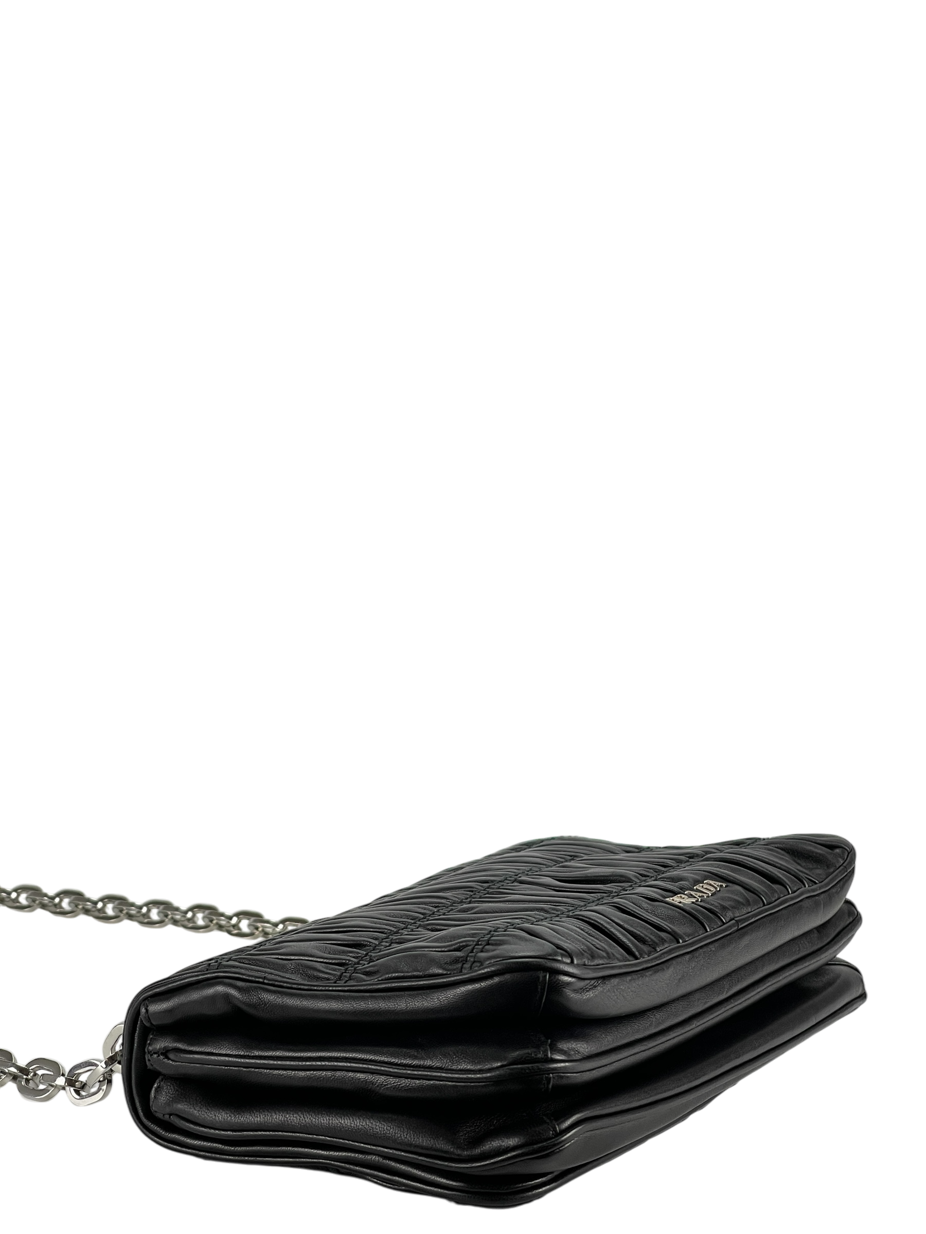 PRADA - Black Nappa Calfskin Waffle Chain Shoulder Bag