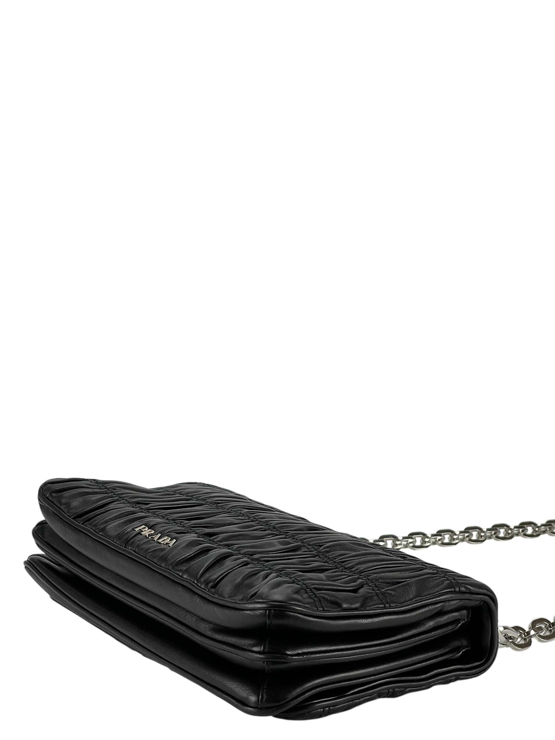 PRADA - Black Nappa Calfskin Waffle Chain Shoulder Bag