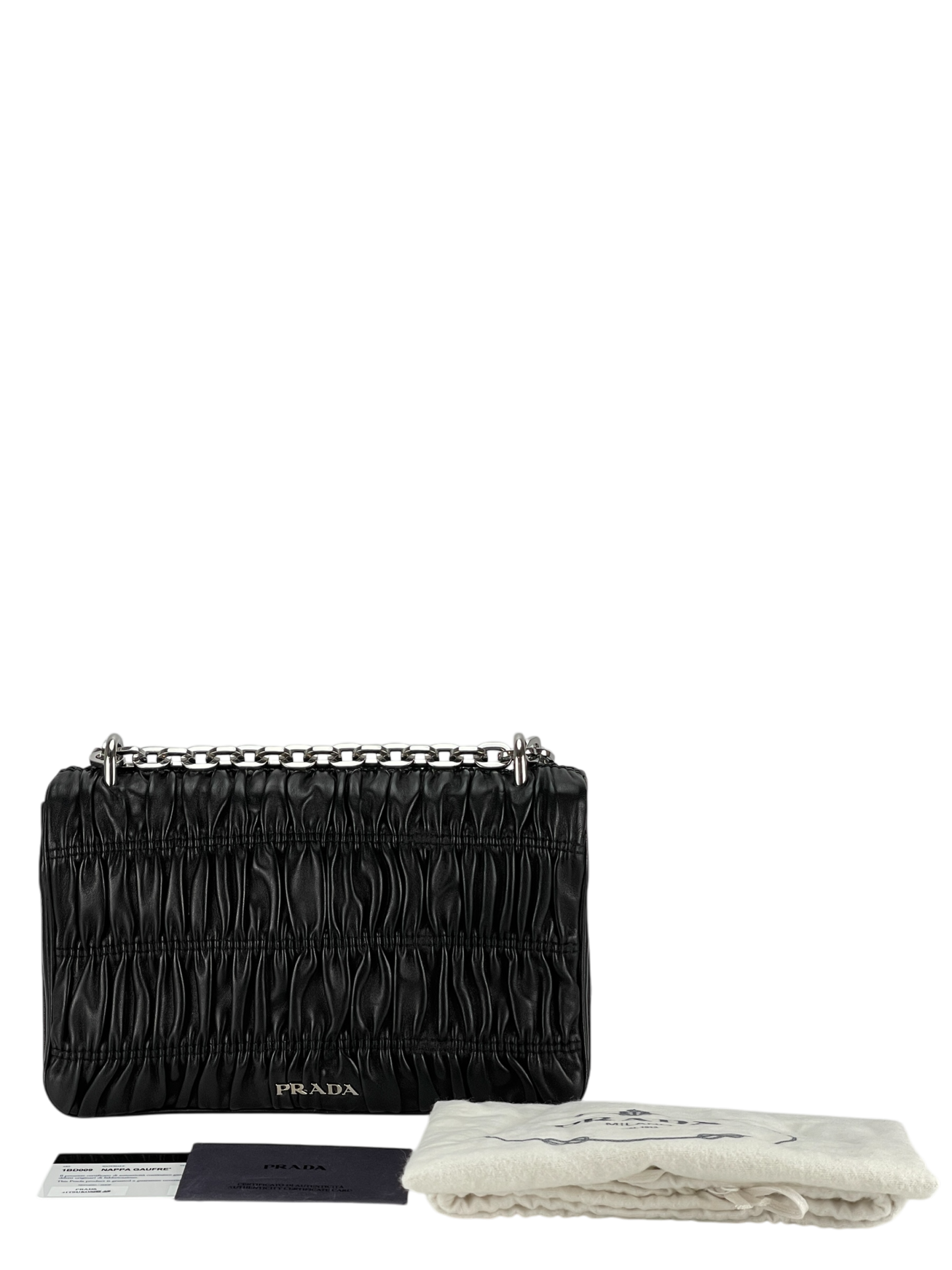 PRADA - Black Nappa Calfskin Waffle Chain Shoulder Bag
