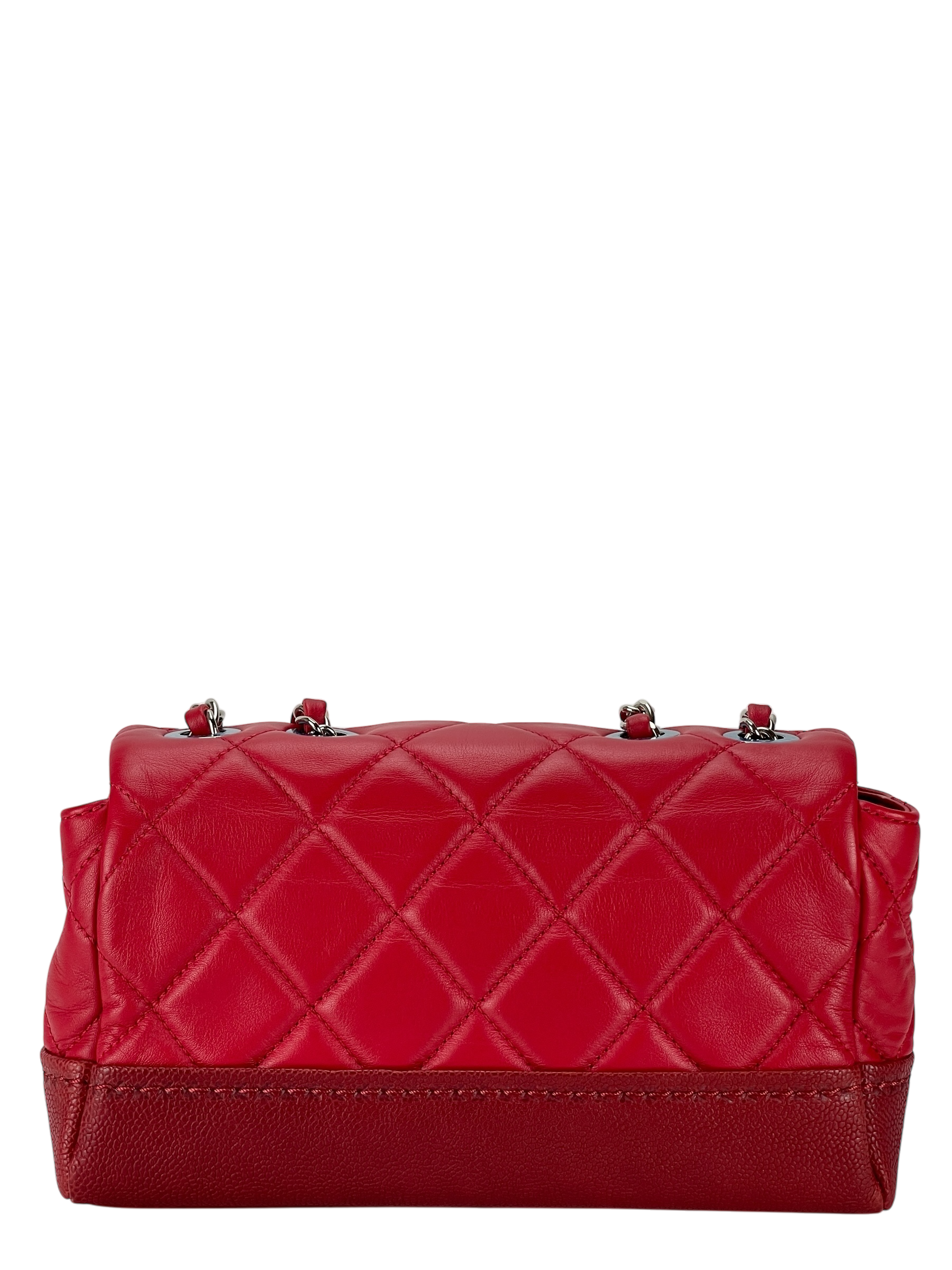 CHANEL - Red Matelasse Caviar Lambskin Single Flap Double Chain Bag Silver Hardware