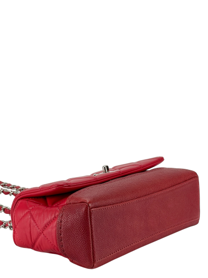 CHANEL - Red Matelasse Caviar Lambskin Single Flap Double Chain Bag Silver Hardware