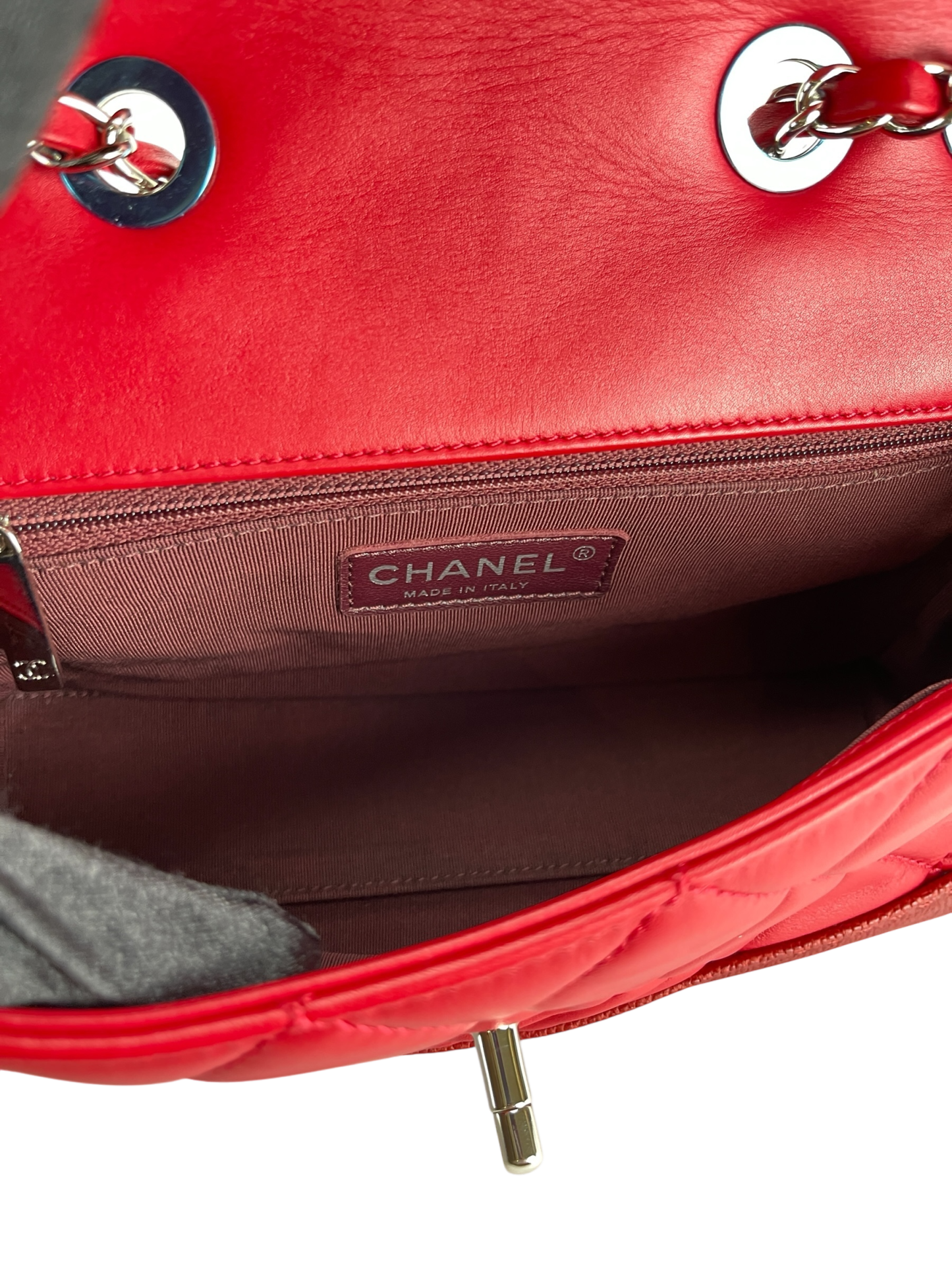 CHANEL - Red Matelasse Caviar Lambskin Single Flap Double Chain Bag Silver Hardware