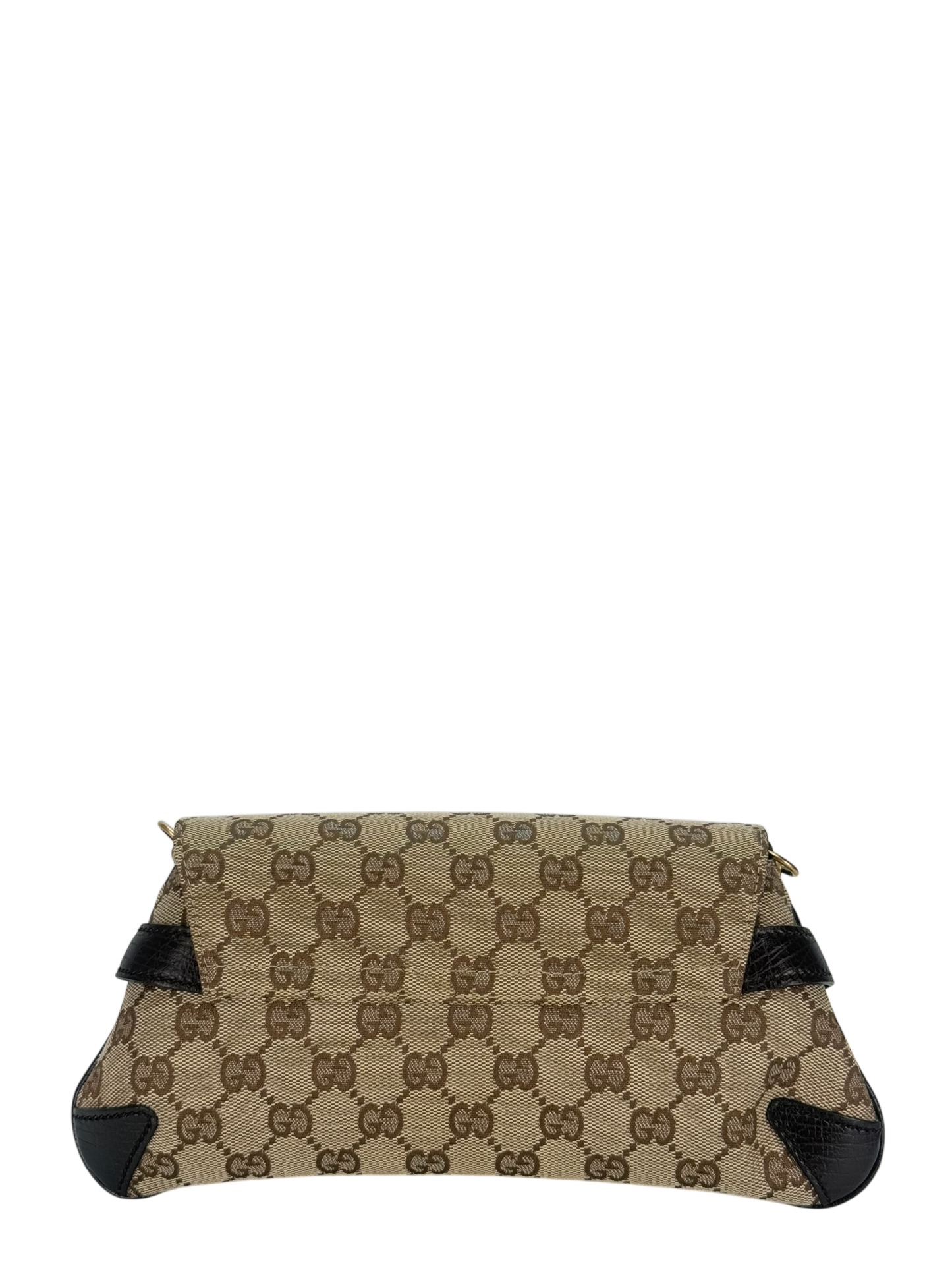 GUCCI - Beige Brown 2WAY Horsebit Chain GG Canvas Handbag Clutch Bag