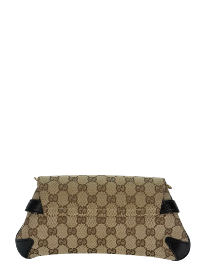 GUCCI -  Beige Brown 2WAY Horsebit Chain GG Canvas Handbag Clutch Bag