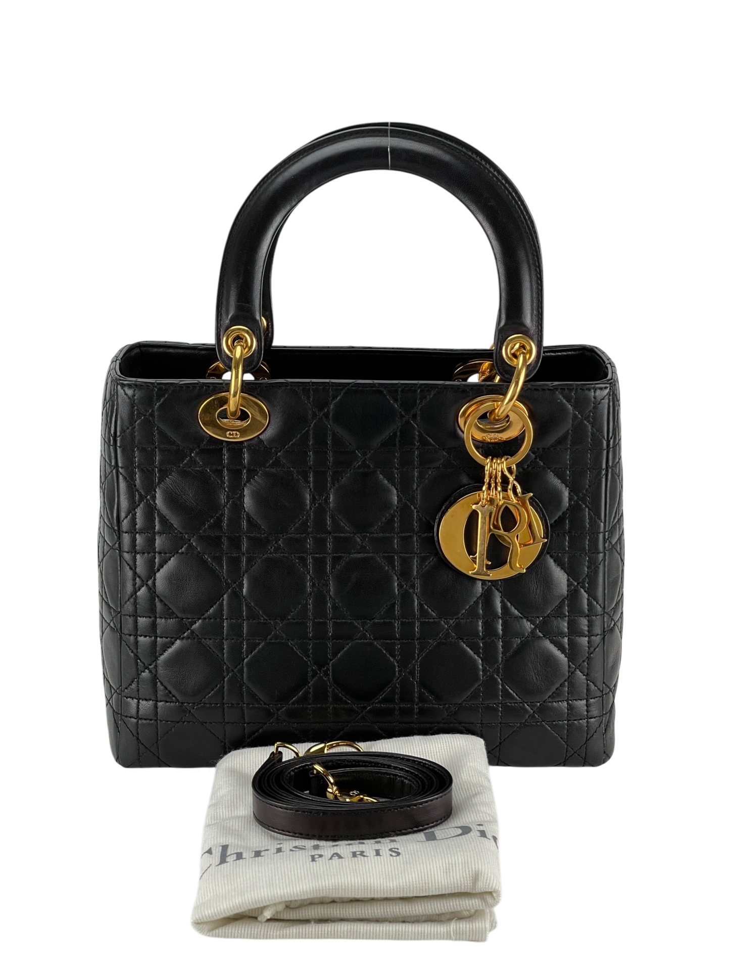 CHRISTIAN DIOR -  Leather Black 2way Lady Dior Bag