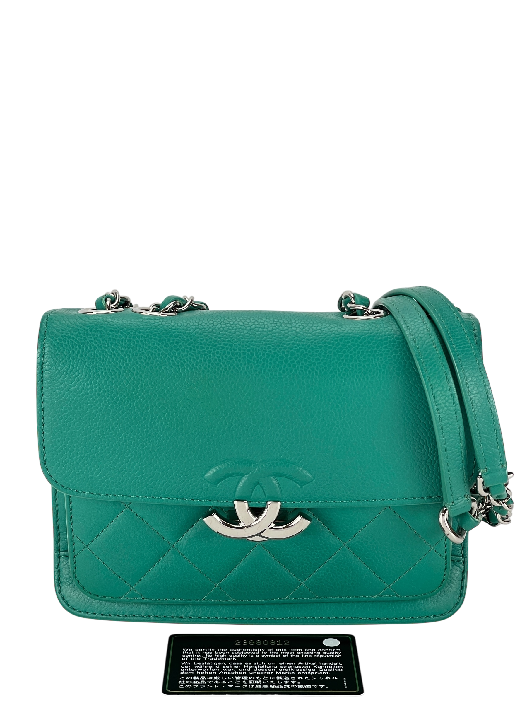 CHANEL - Vivid Green Calfskin Mini CC Box Flap Grained Bag