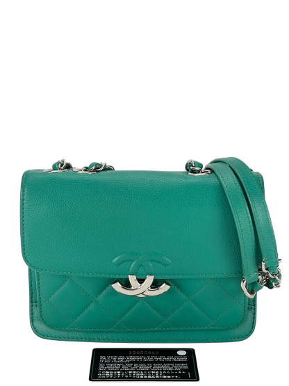 CHANEL - Vivid Green Calfskin Mini CC Box Flap Grained Bag