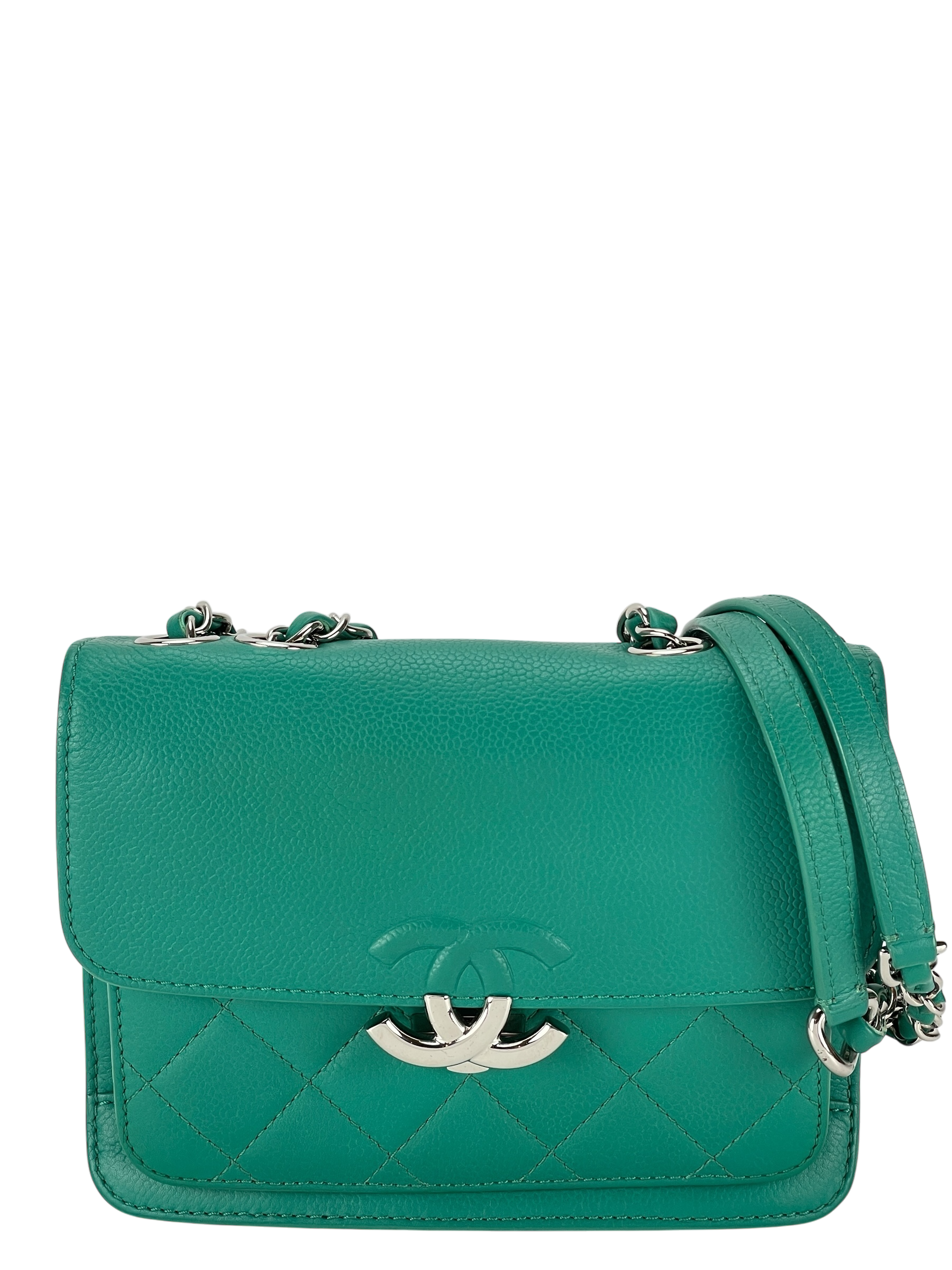 CHANEL - Vivid Green Calfskin Mini CC Box Flap Grained Bag