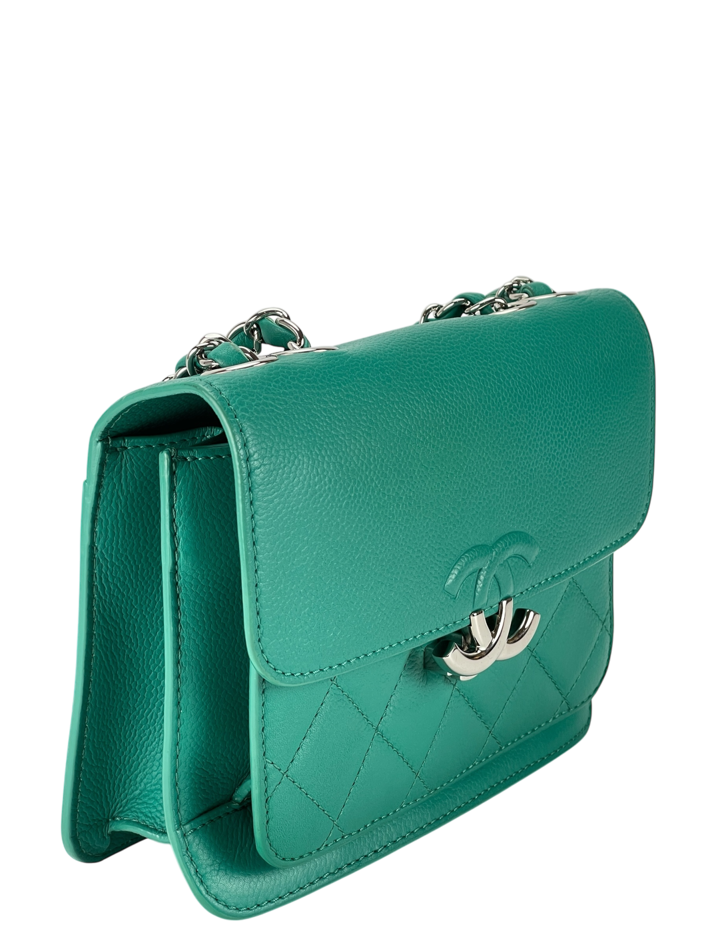CHANEL - Vivid Green Calfskin Mini CC Box Flap Grained Bag
