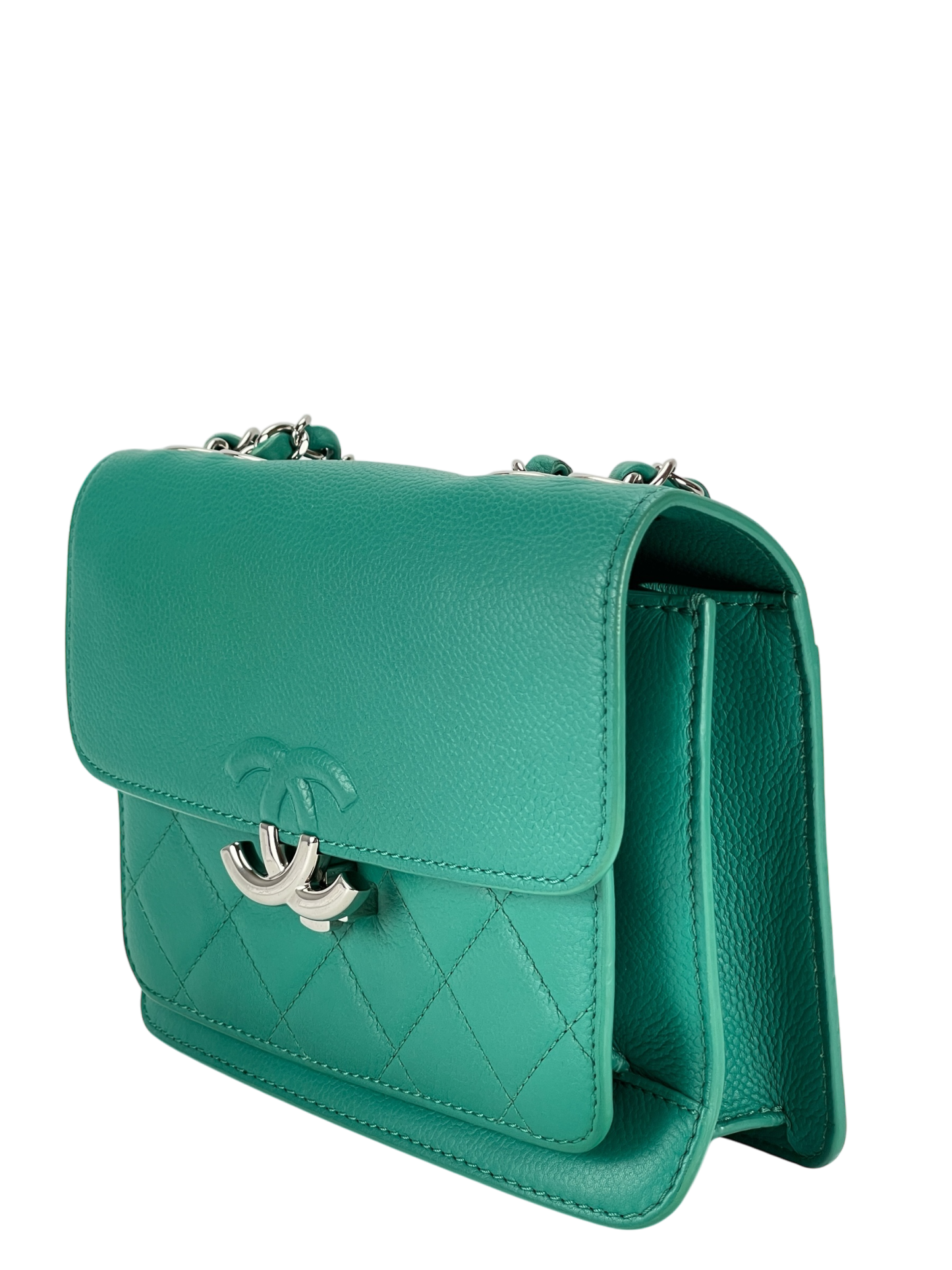 CHANEL - Vivid Green Calfskin Mini CC Box Flap Grained Bag