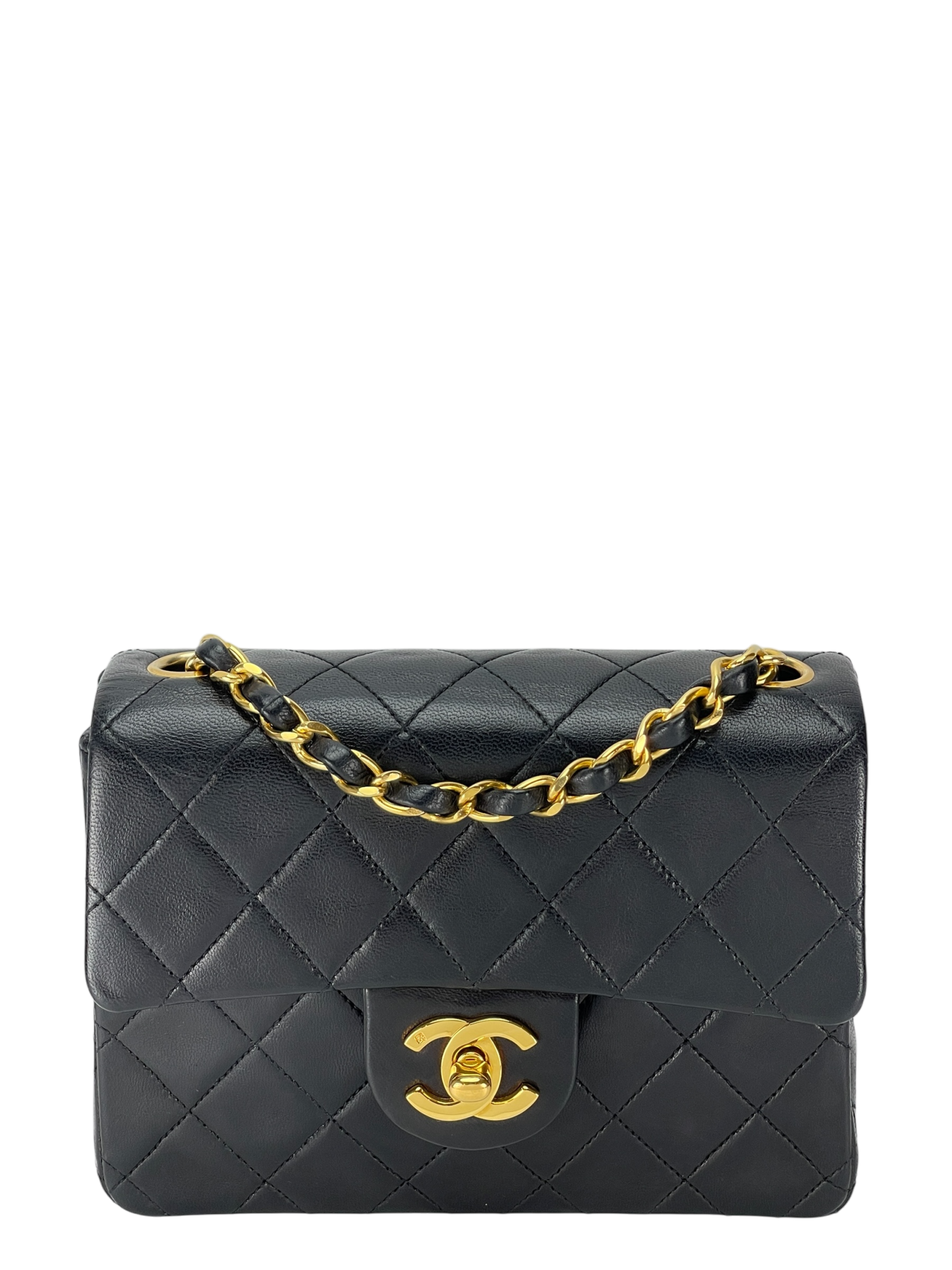 CHANEL - Mini Square Shoulder Bag Black Lambskin Gold Hardware