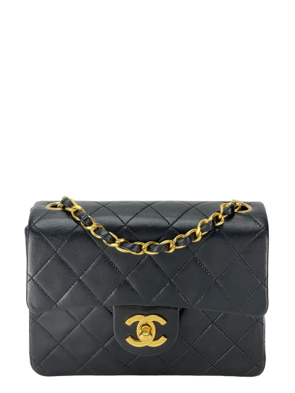 CHANEL - Mini Square Shoulder Bag Black Lambskin Gold Hardware