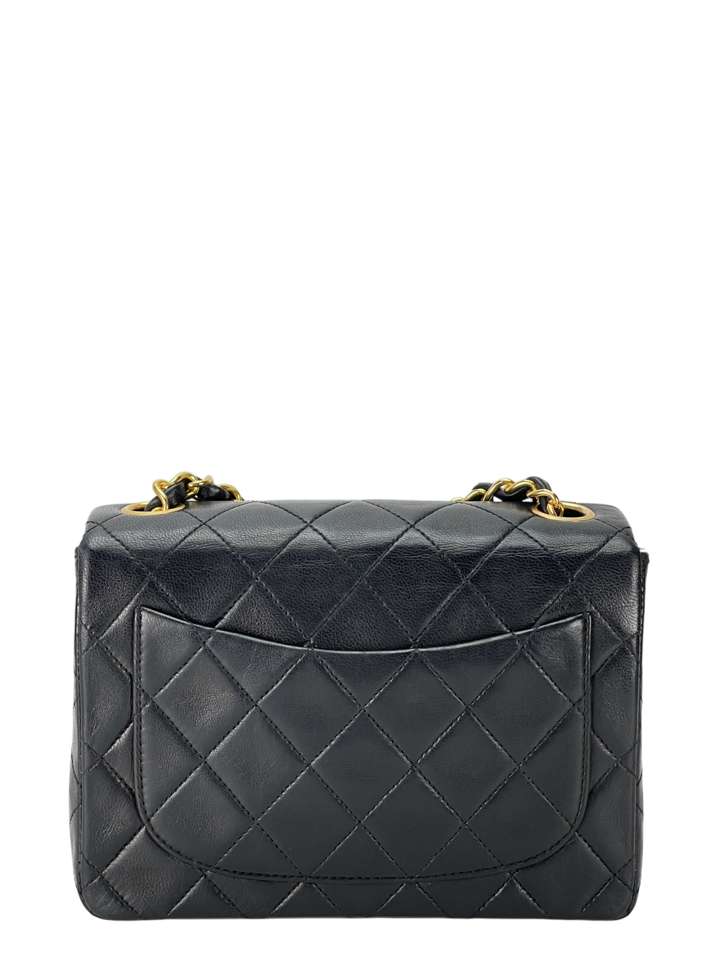 CHANEL - Mini Square Shoulder Bag Black Lambskin Gold Hardware