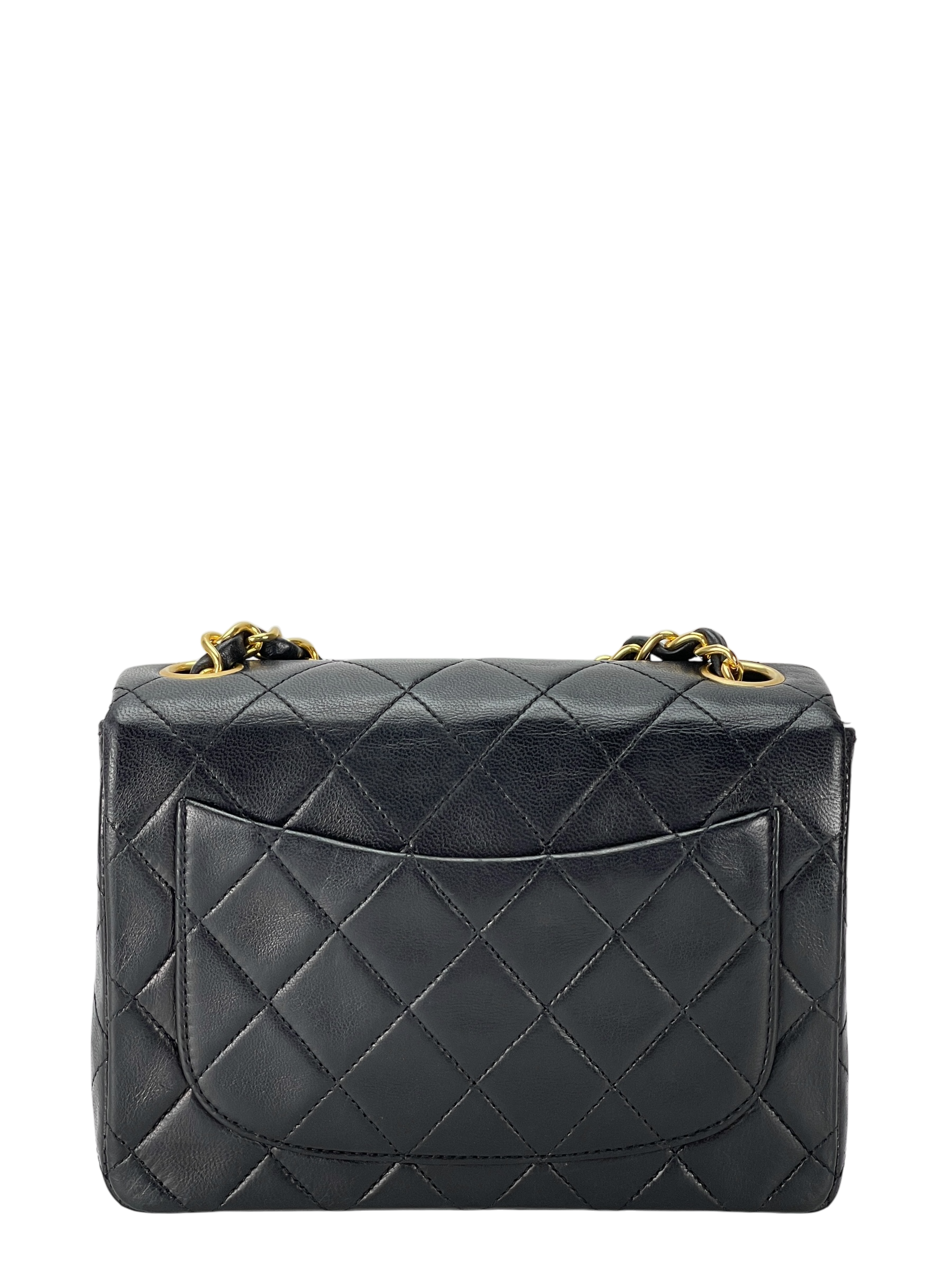 CHANEL - Mini Square Shoulder Bag Black Lambskin Gold Hardware