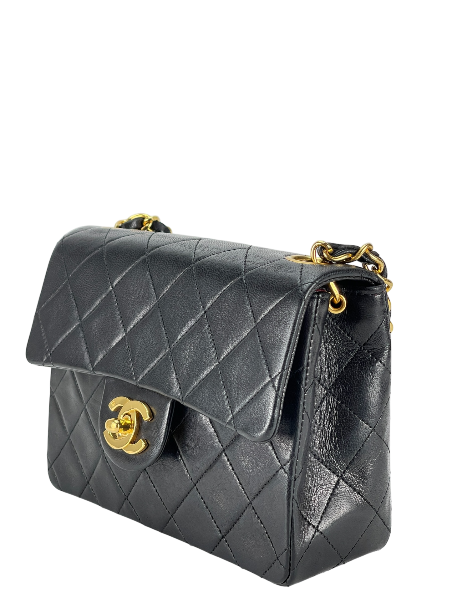 CHANEL - Mini Square Shoulder Bag Black Lambskin Gold Hardware