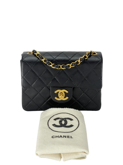 CHANEL - Mini Square Shoulder Bag Black Lambskin Gold Hardware