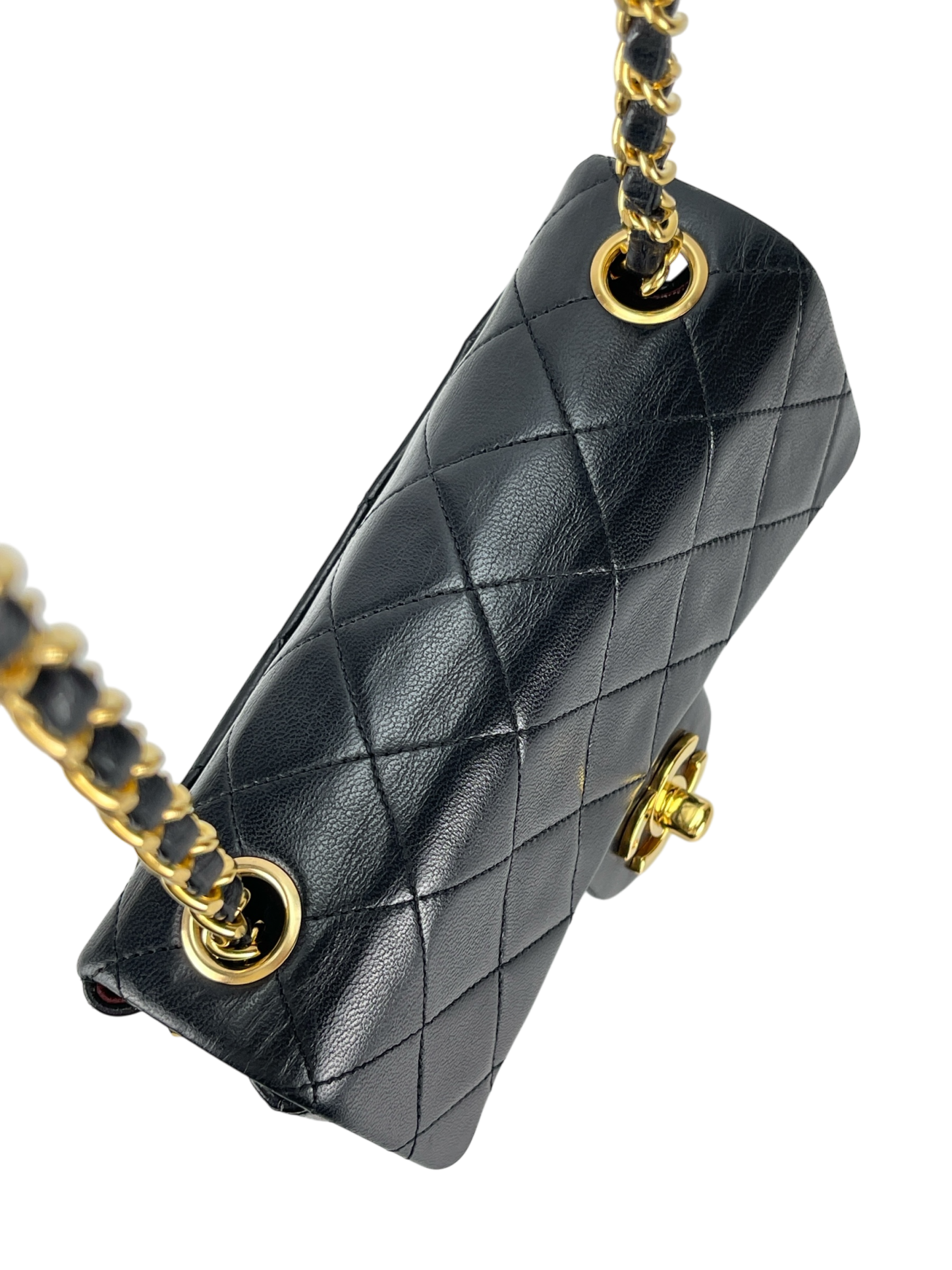 CHANEL - Mini Square Shoulder Bag Black Lambskin Gold Hardware
