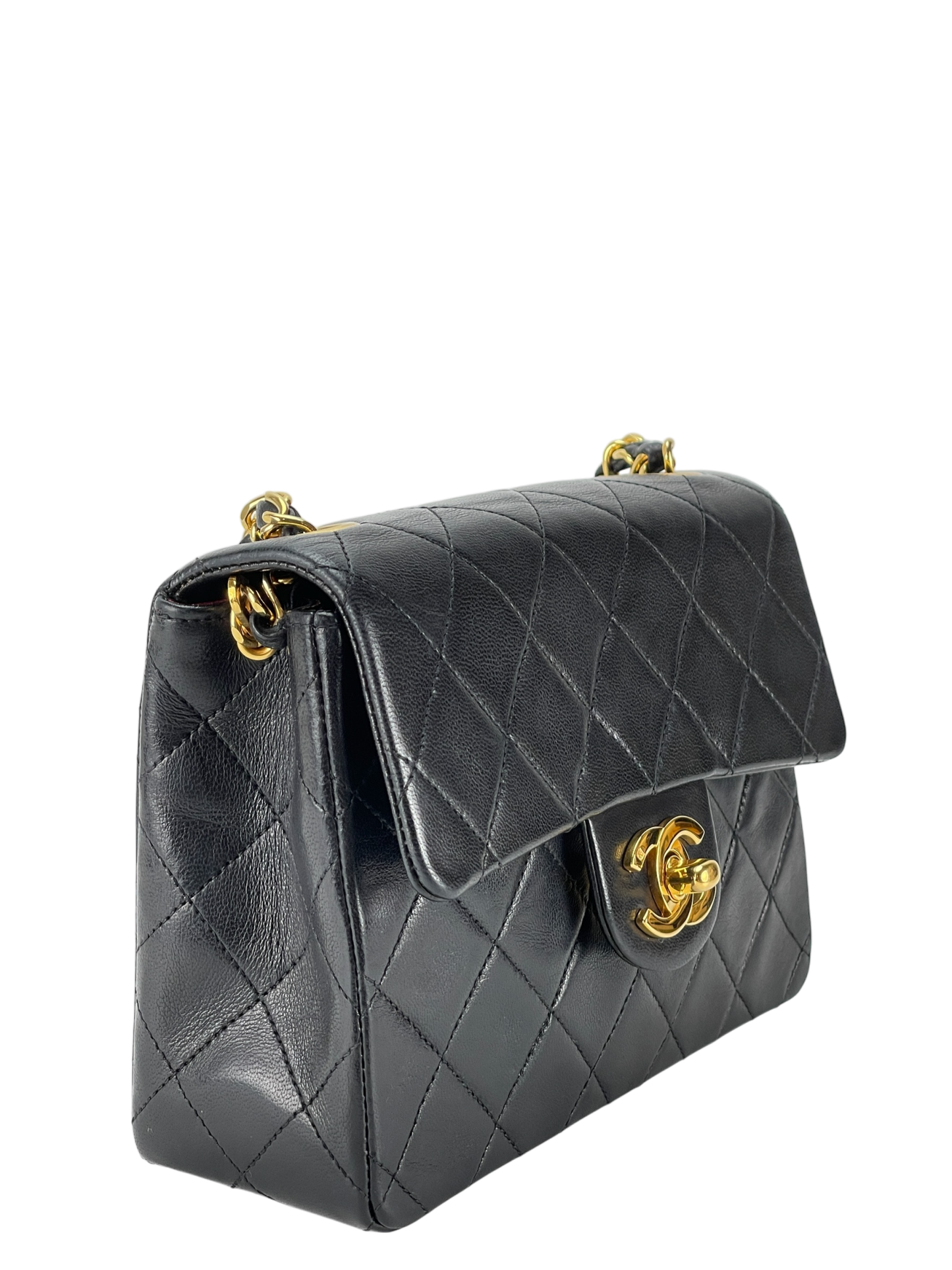 CHANEL - Mini Square Shoulder Bag Black Lambskin Gold Hardware