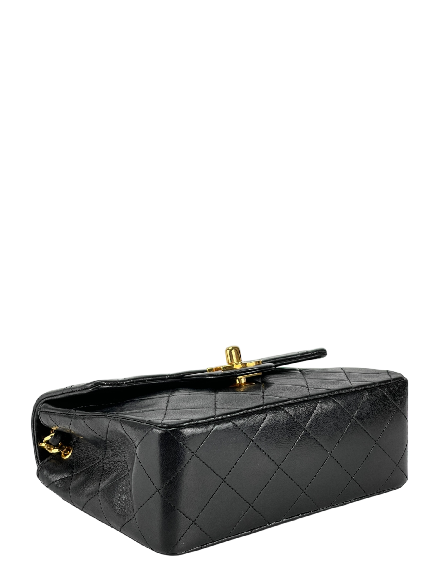 CHANEL - Mini Square Shoulder Bag Black Lambskin Gold Hardware