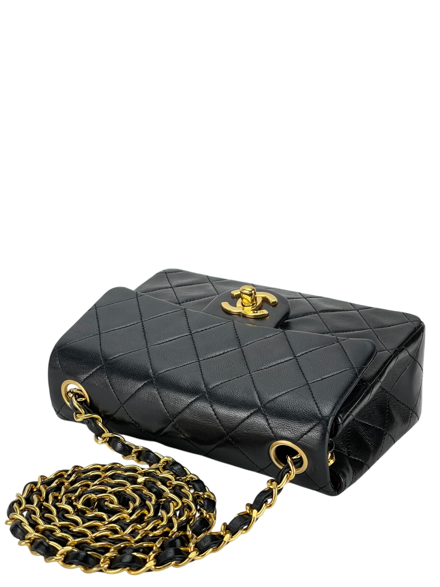 CHANEL - Mini Square Shoulder Bag Black Lambskin Gold Hardware