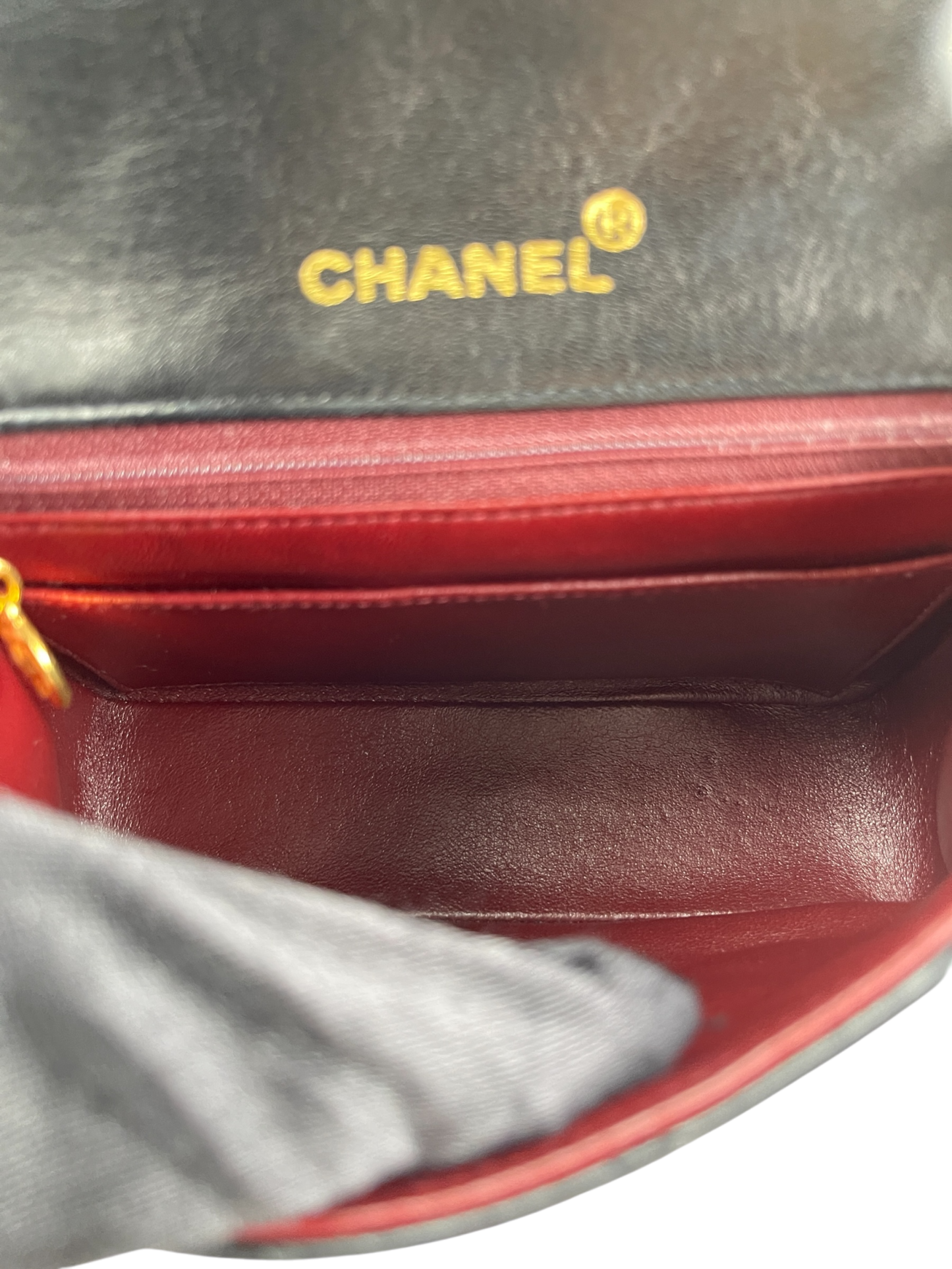 CHANEL - Mini Square Shoulder Bag Black Lambskin Gold Hardware