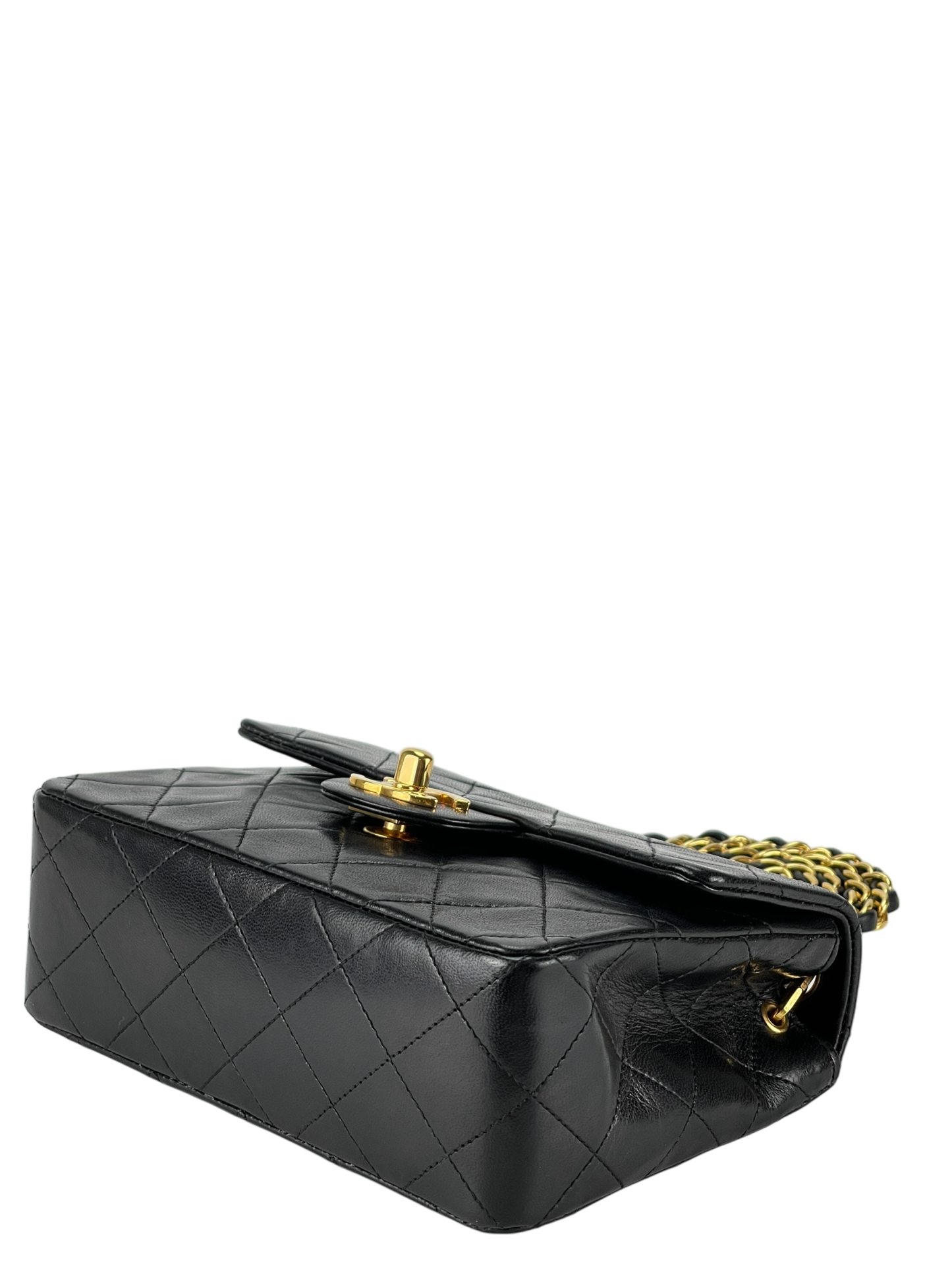 CHANEL - Mini Square Shoulder Bag Black Lambskin Gold Hardware