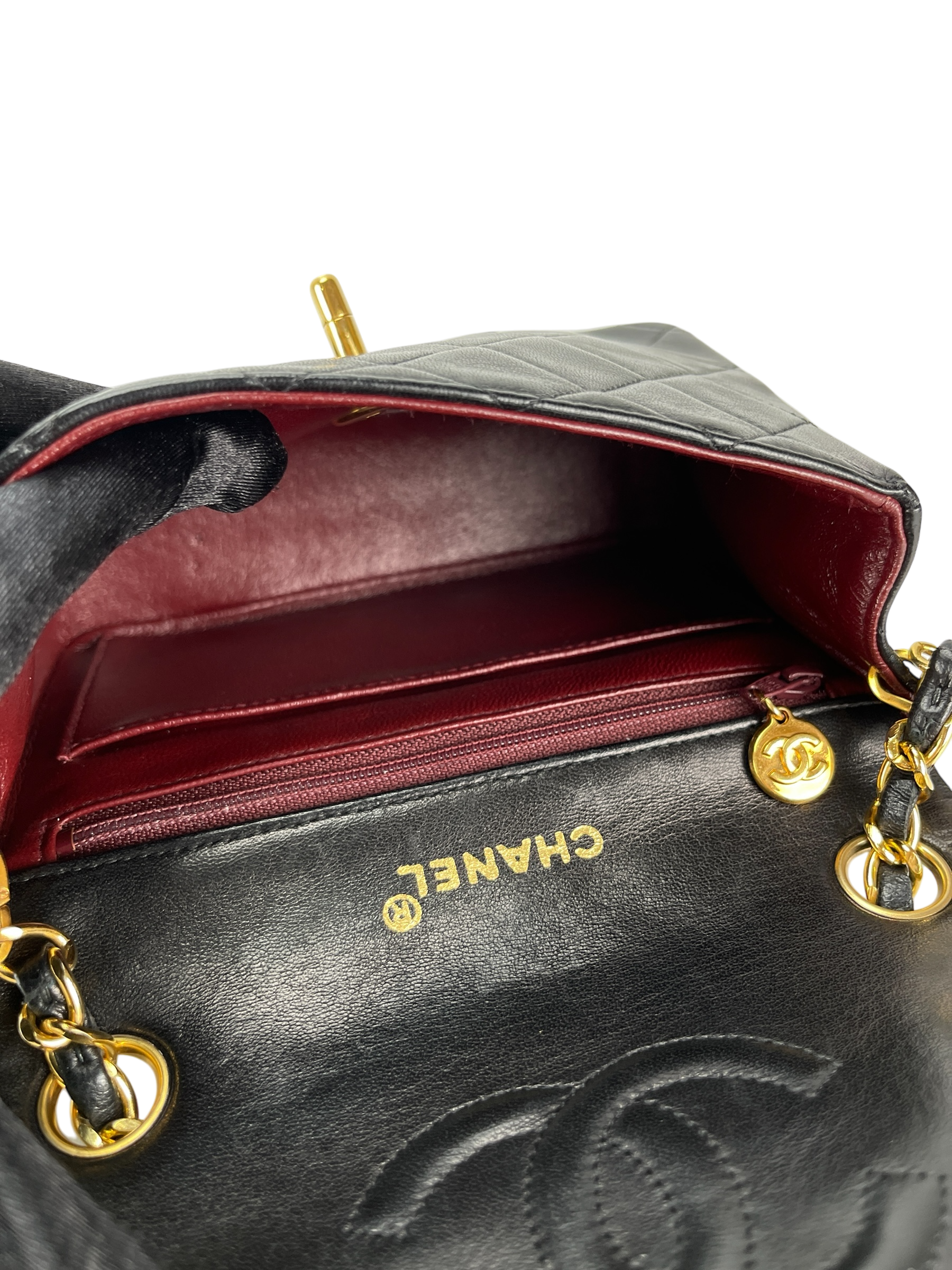 CHANEL - Mini Square Shoulder Bag Black Lambskin Gold Hardware