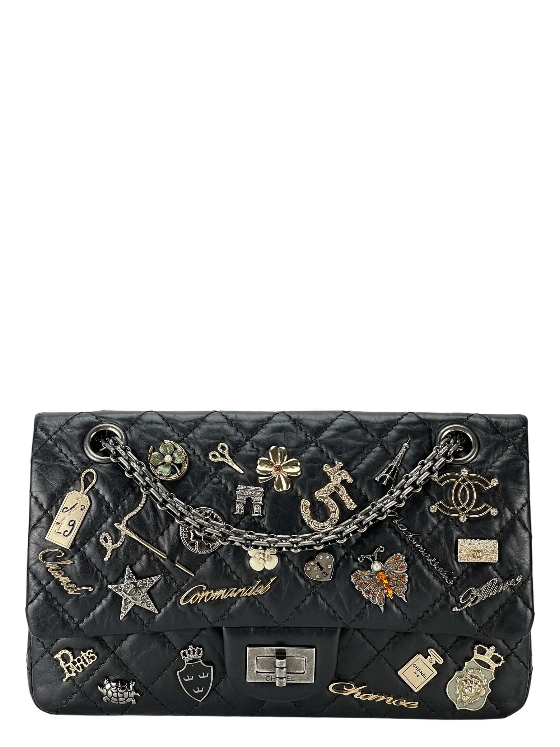 CHANEL - Black Leather 2.55 Reissue Lucky Charms Double Flap Bag