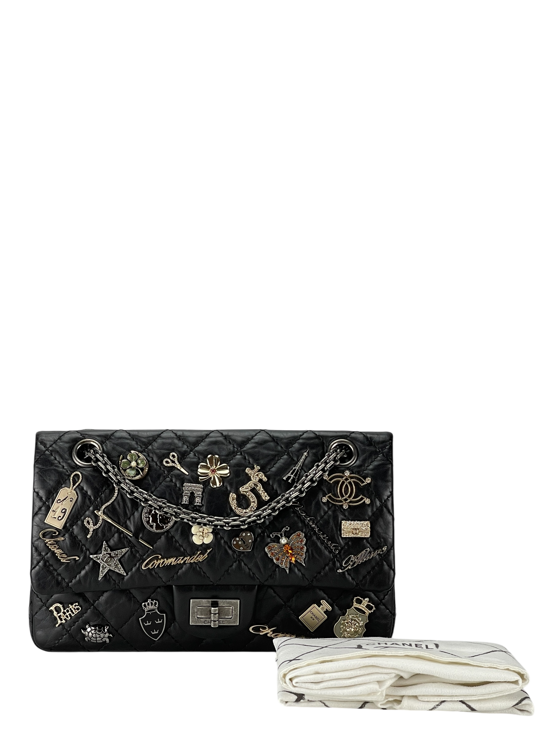 CHANEL - Black Leather 2.55 Reissue Lucky Charms Double Flap Bag