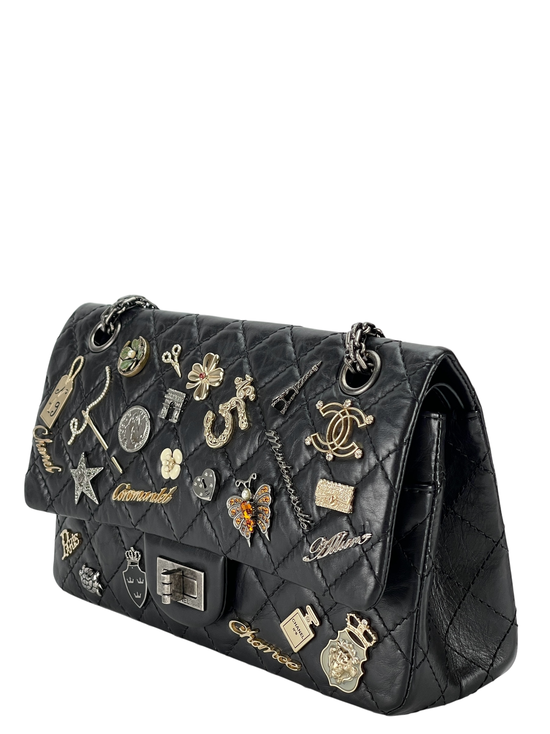 CHANEL - Black Leather 2.55 Reissue Lucky Charms Double Flap Bag