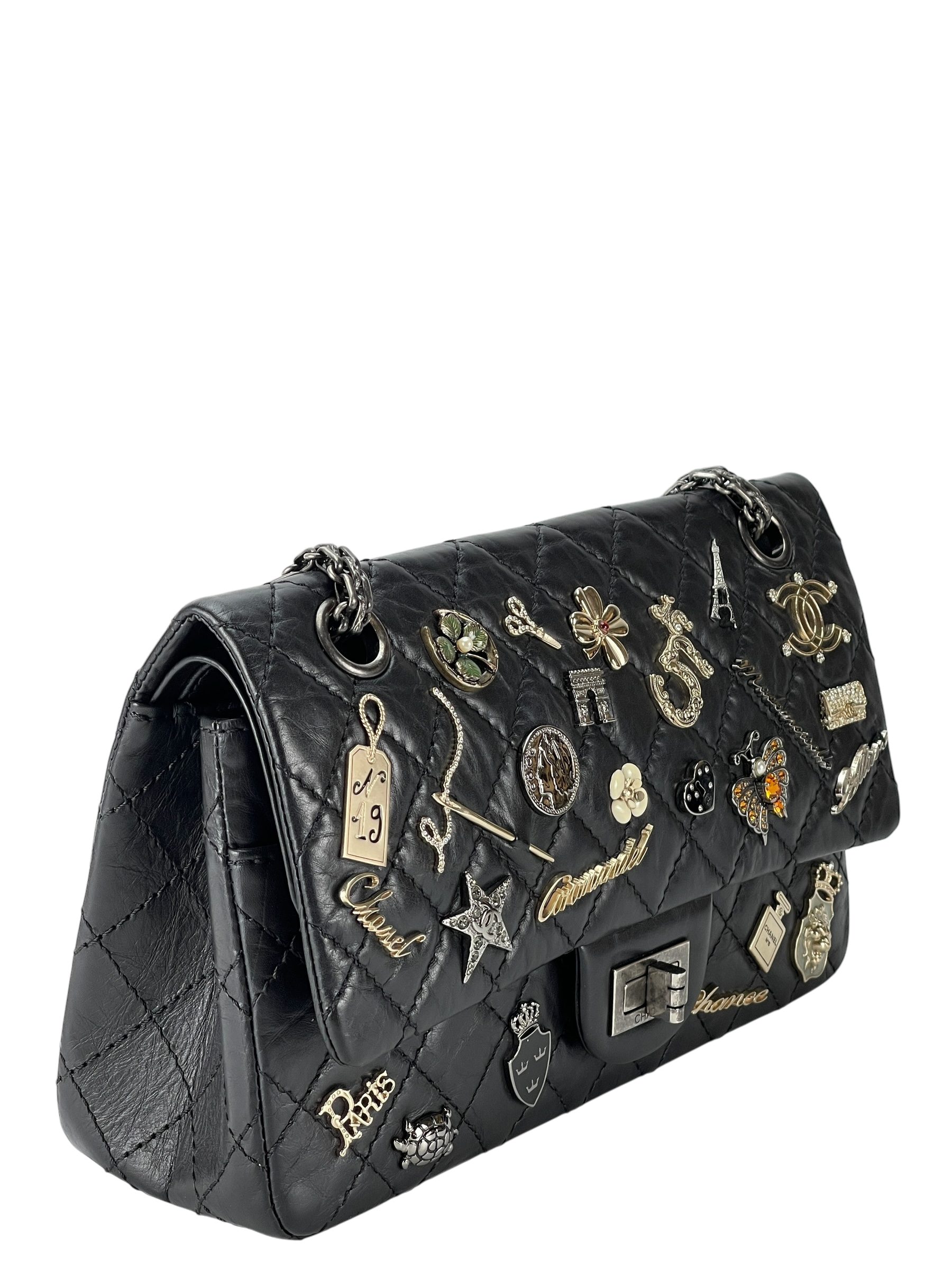 CHANEL - Black Leather 2.55 Reissue Lucky Charms Double Flap Bag