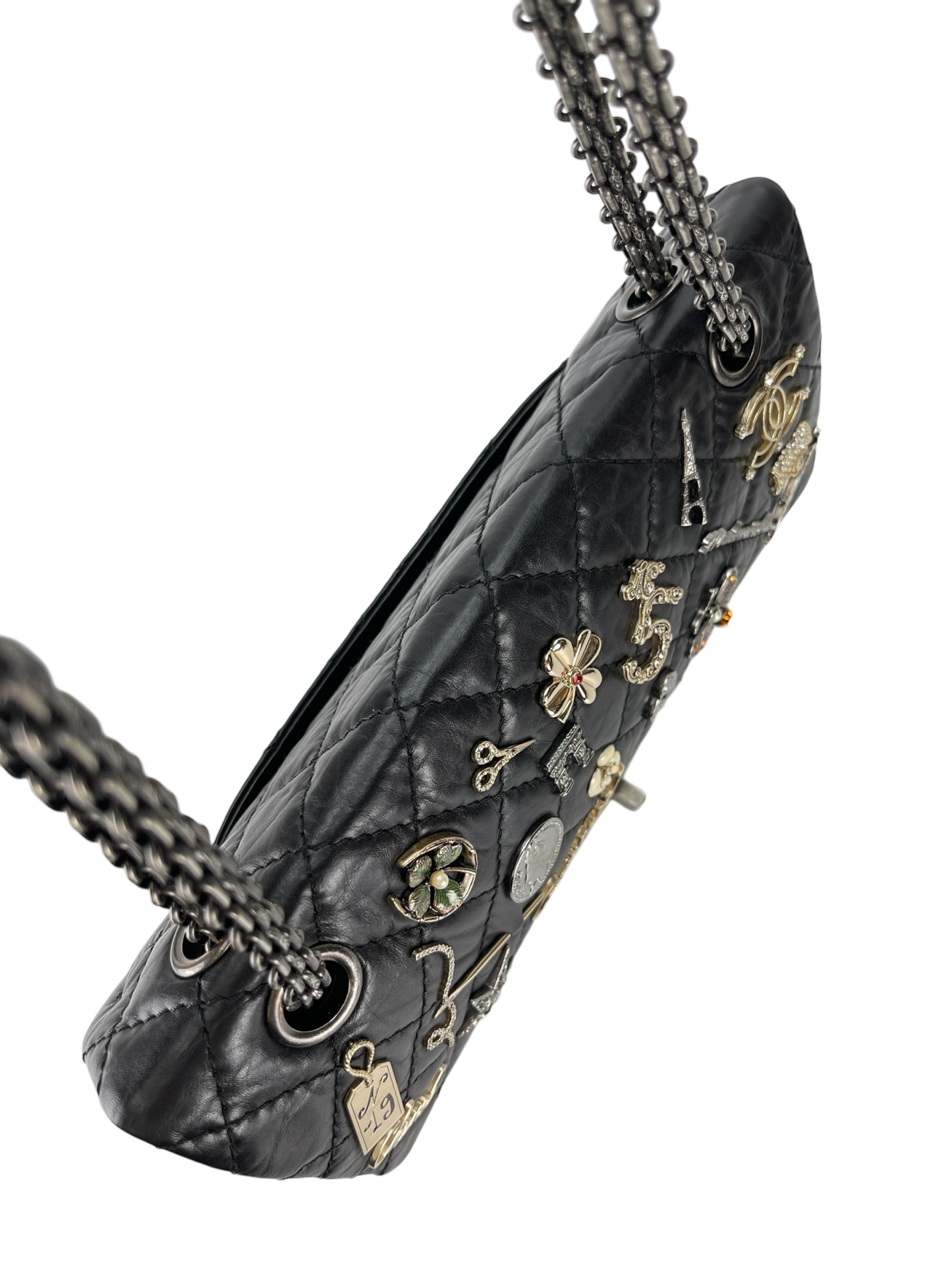 CHANEL - Black Leather 2.55 Reissue Lucky Charms Double Flap Bag