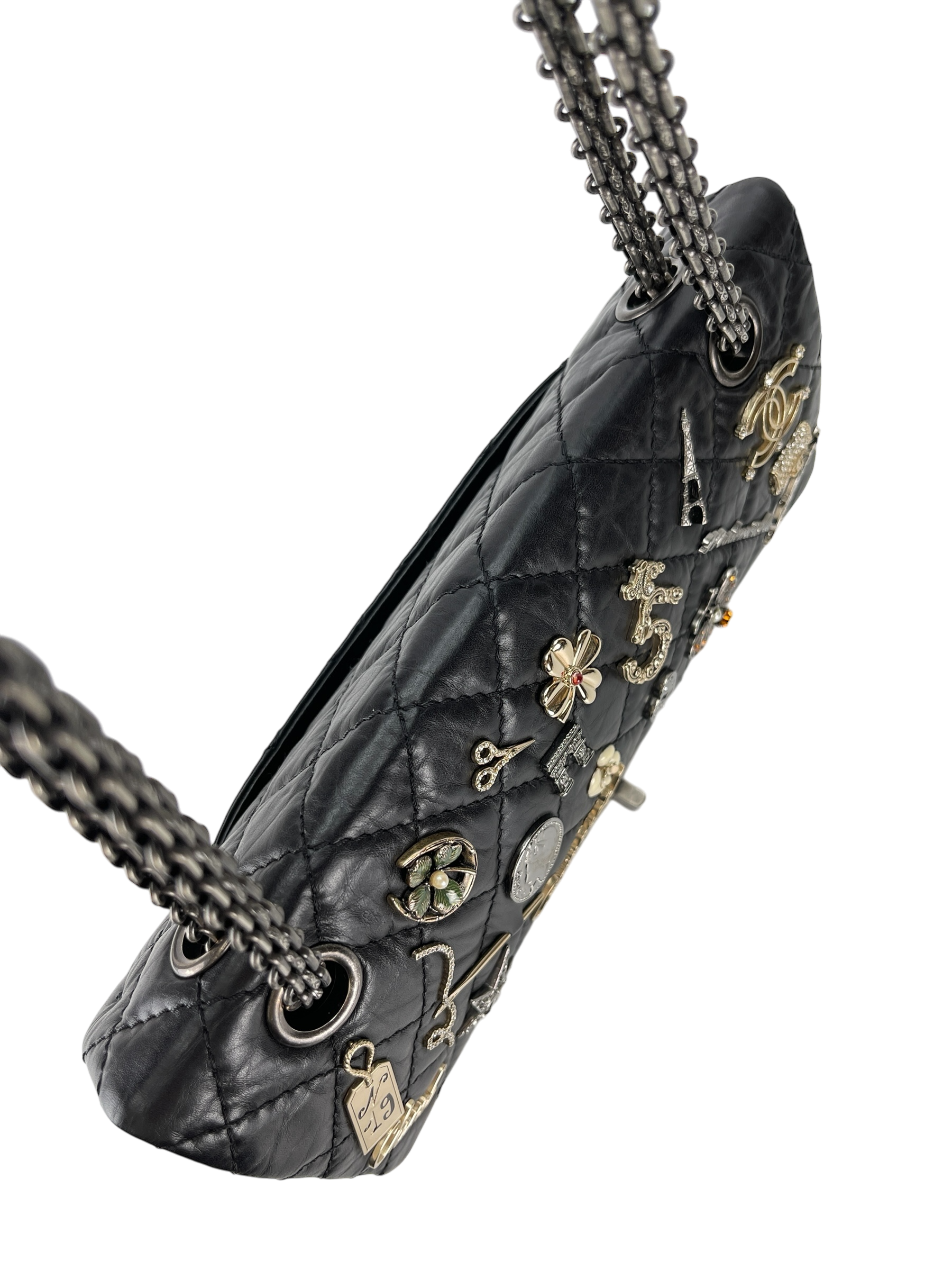 CHANEL - Black Leather 2.55 Reissue Lucky Charms Double Flap Bag