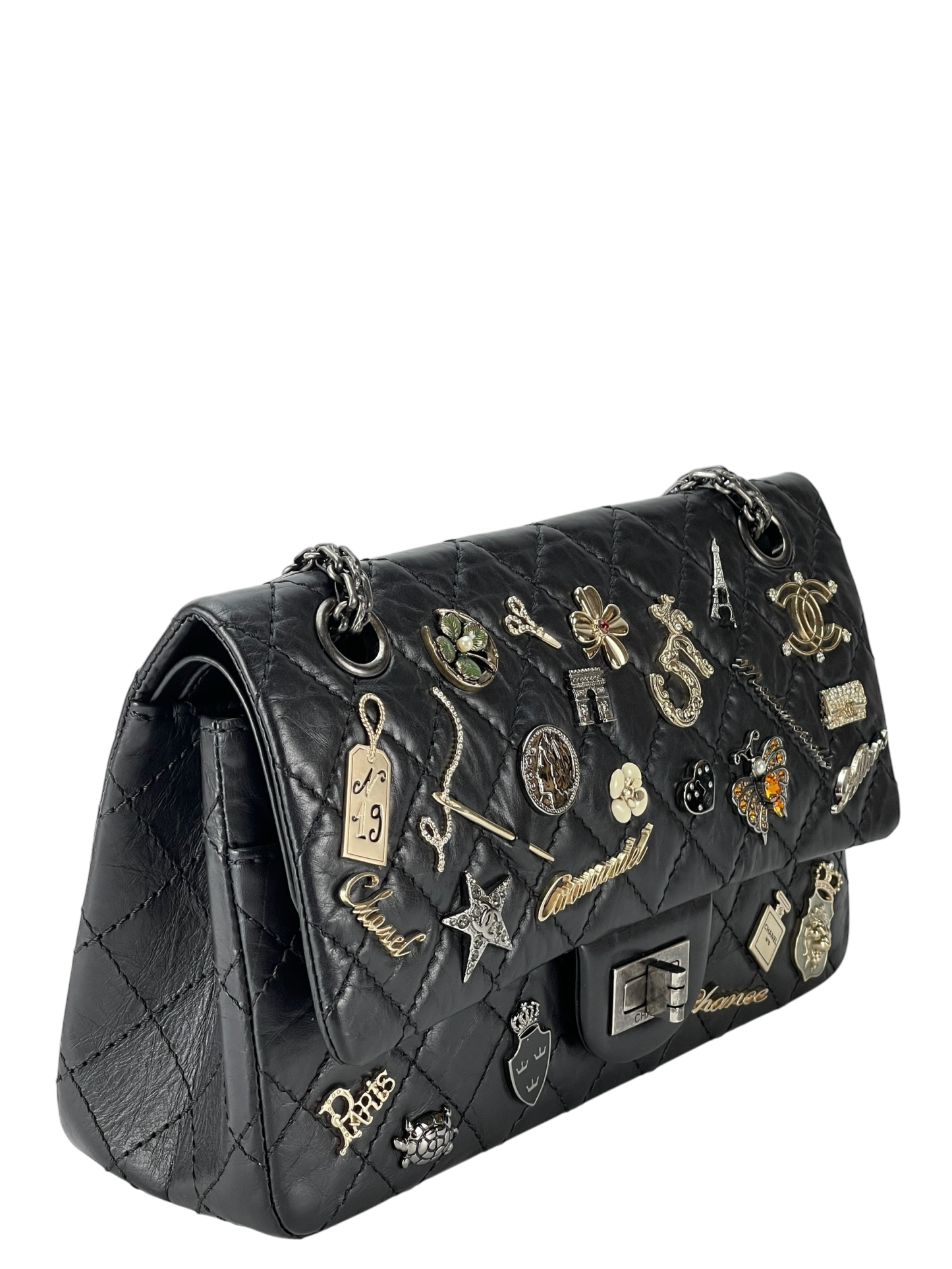 CHANEL - Black Leather 2.55 Reissue Lucky Charms Double Flap Bag