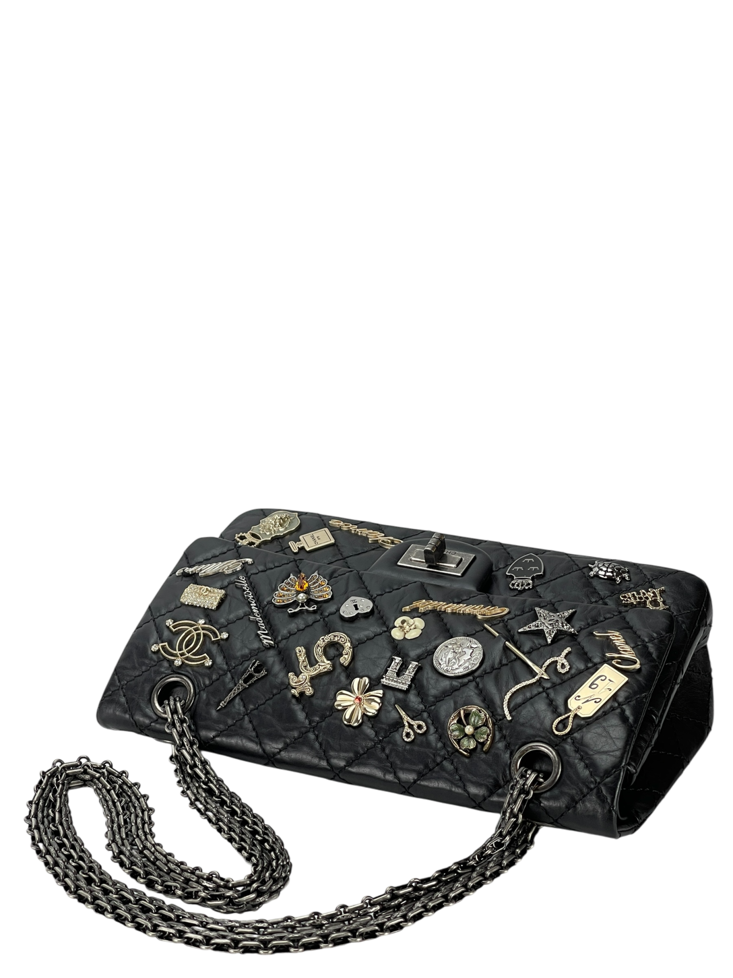 CHANEL - Black Leather 2.55 Reissue Lucky Charms Double Flap Bag