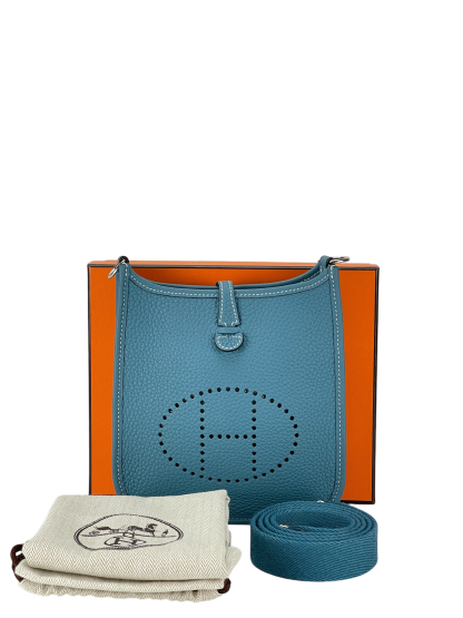 HERMES - Evelyne TPM Evelyne 16 Blue Jean Clemence Palladium Hardware