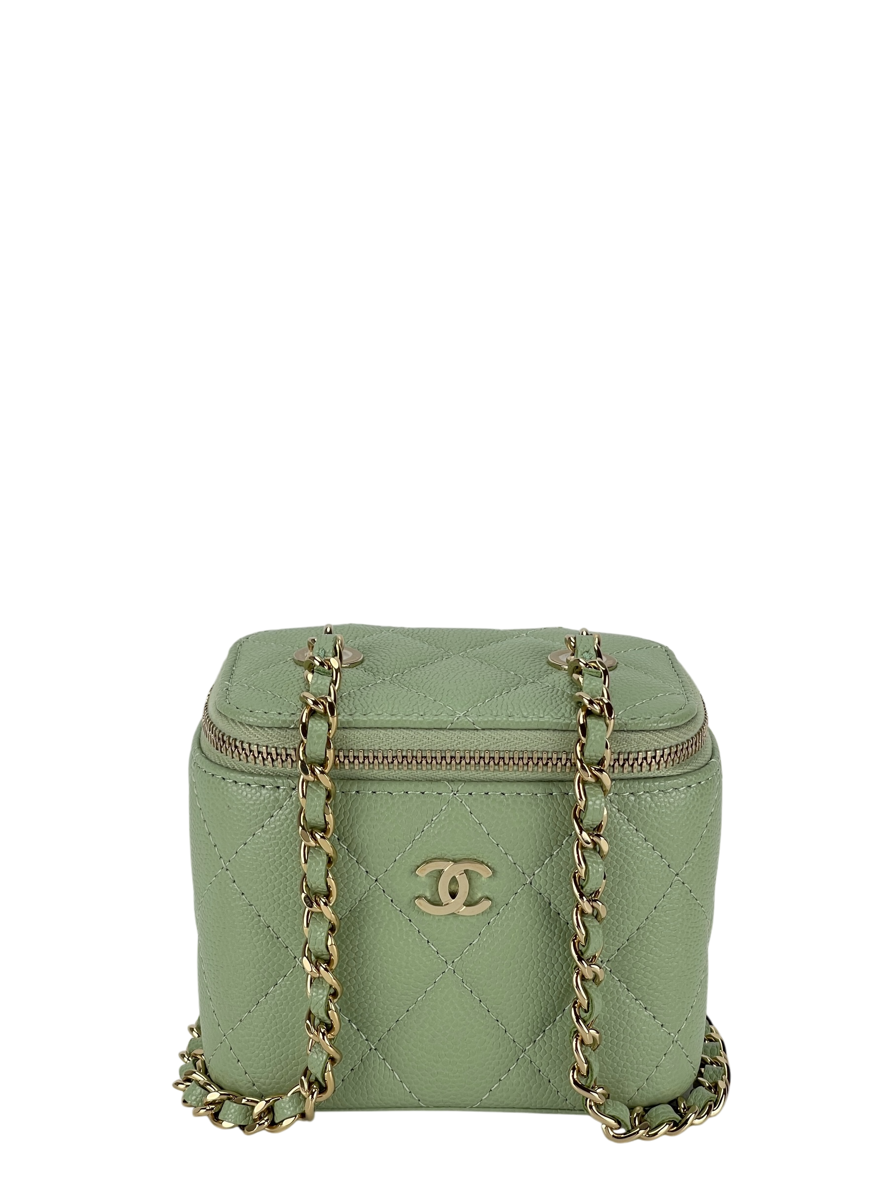 CHANEL - Light Green Small CC Vanity Case Chain Bag