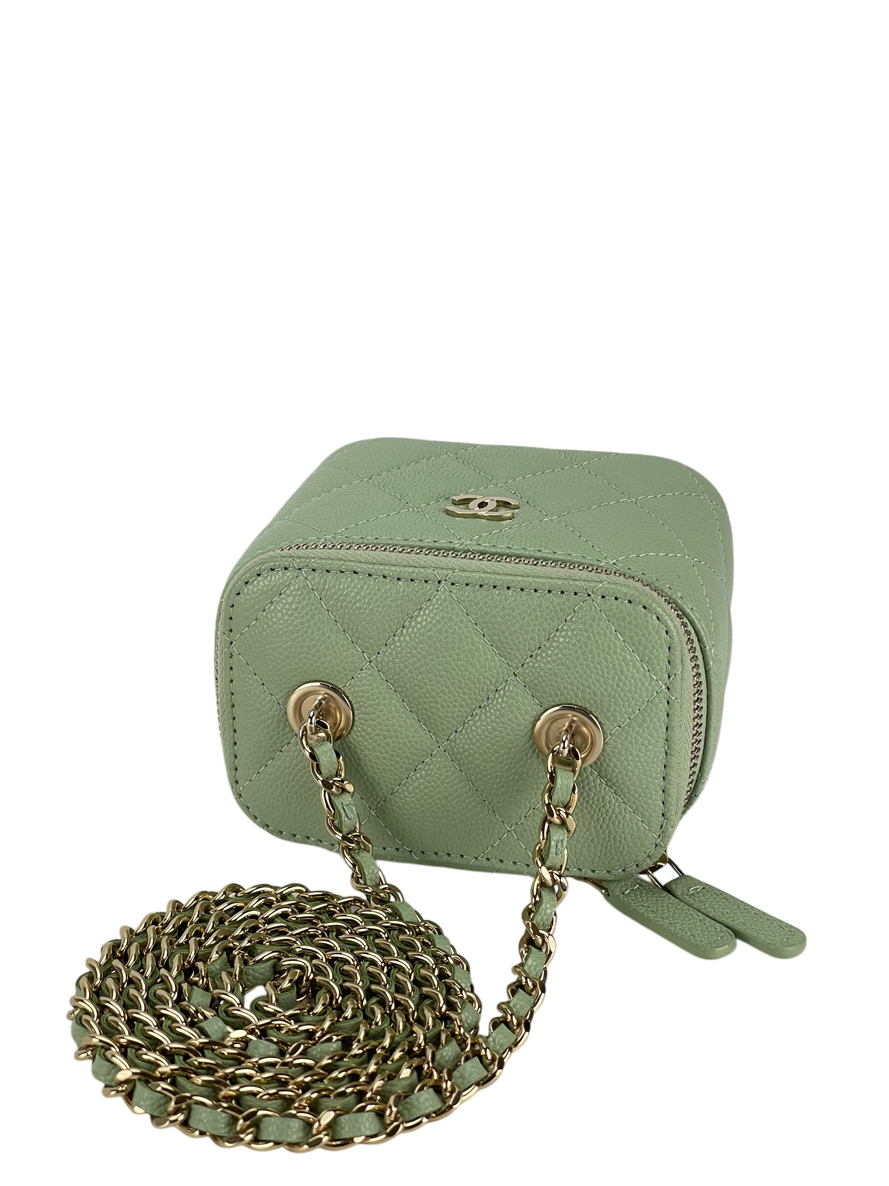 CHANEL - Light Green Small CC Vanity Case Chain Bag