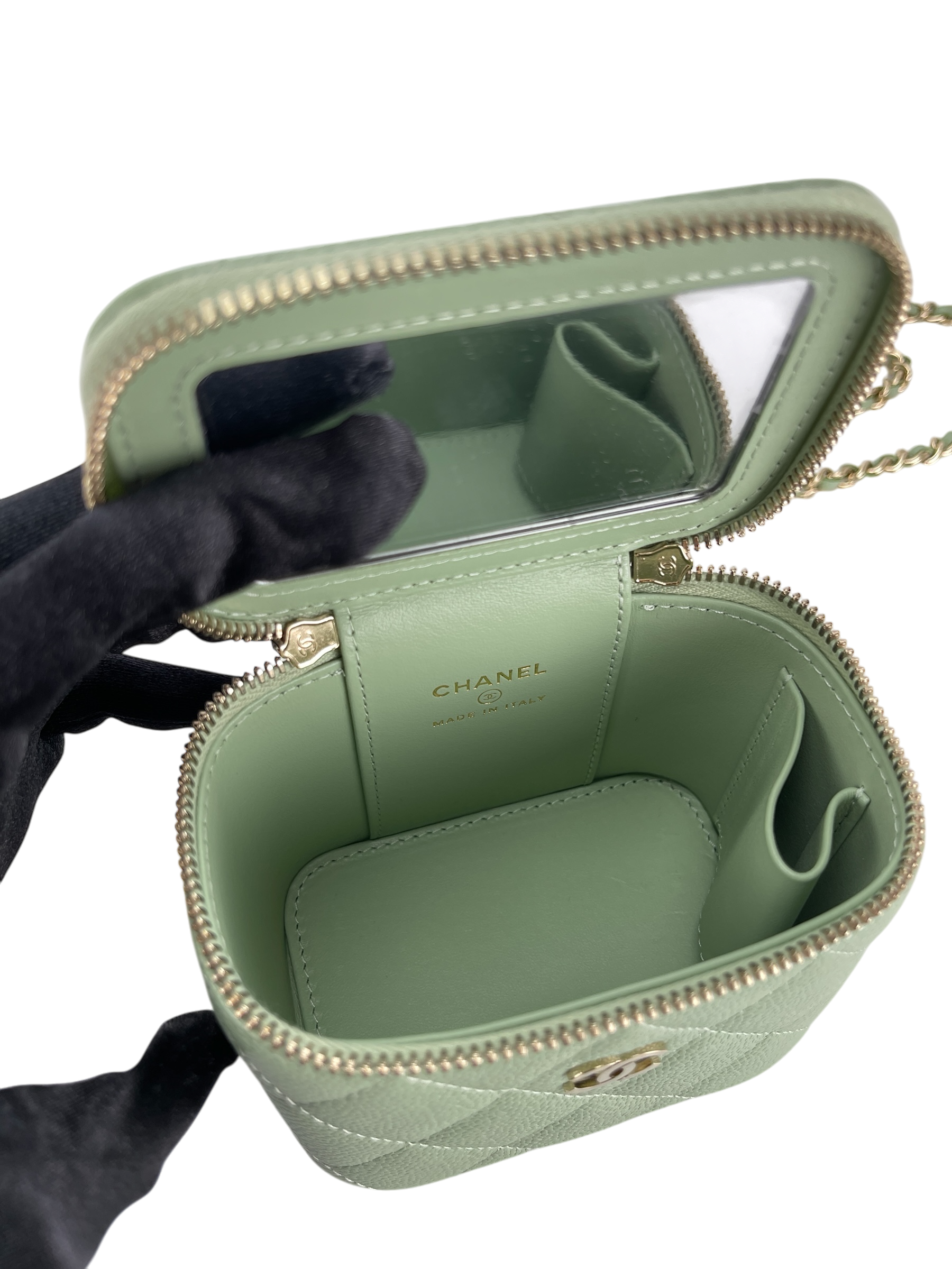 CHANEL - Light Green Small CC Vanity Case Chain Bag