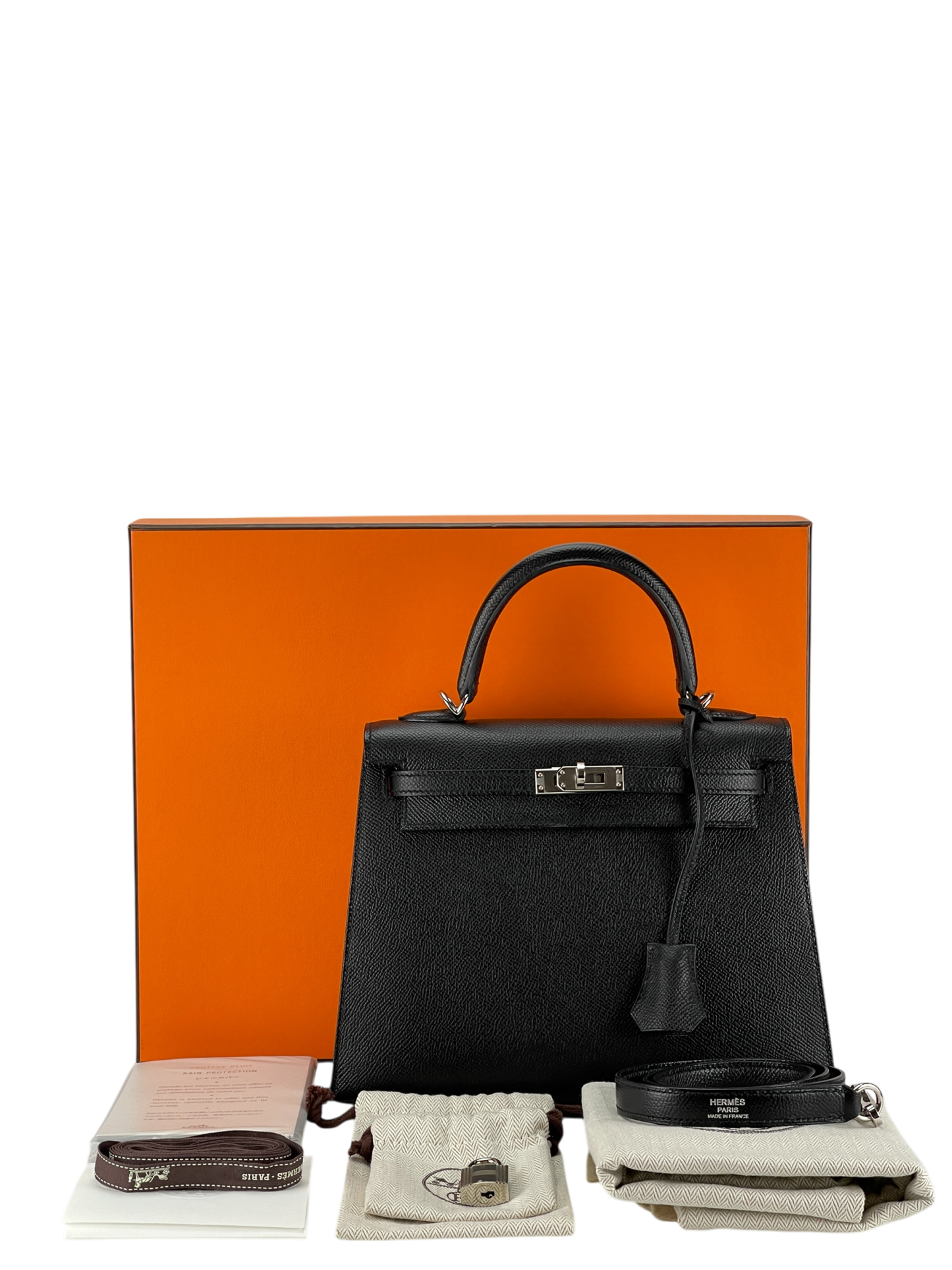 HERMES - Kelly 25 Noir Epsom Palladium Hardware