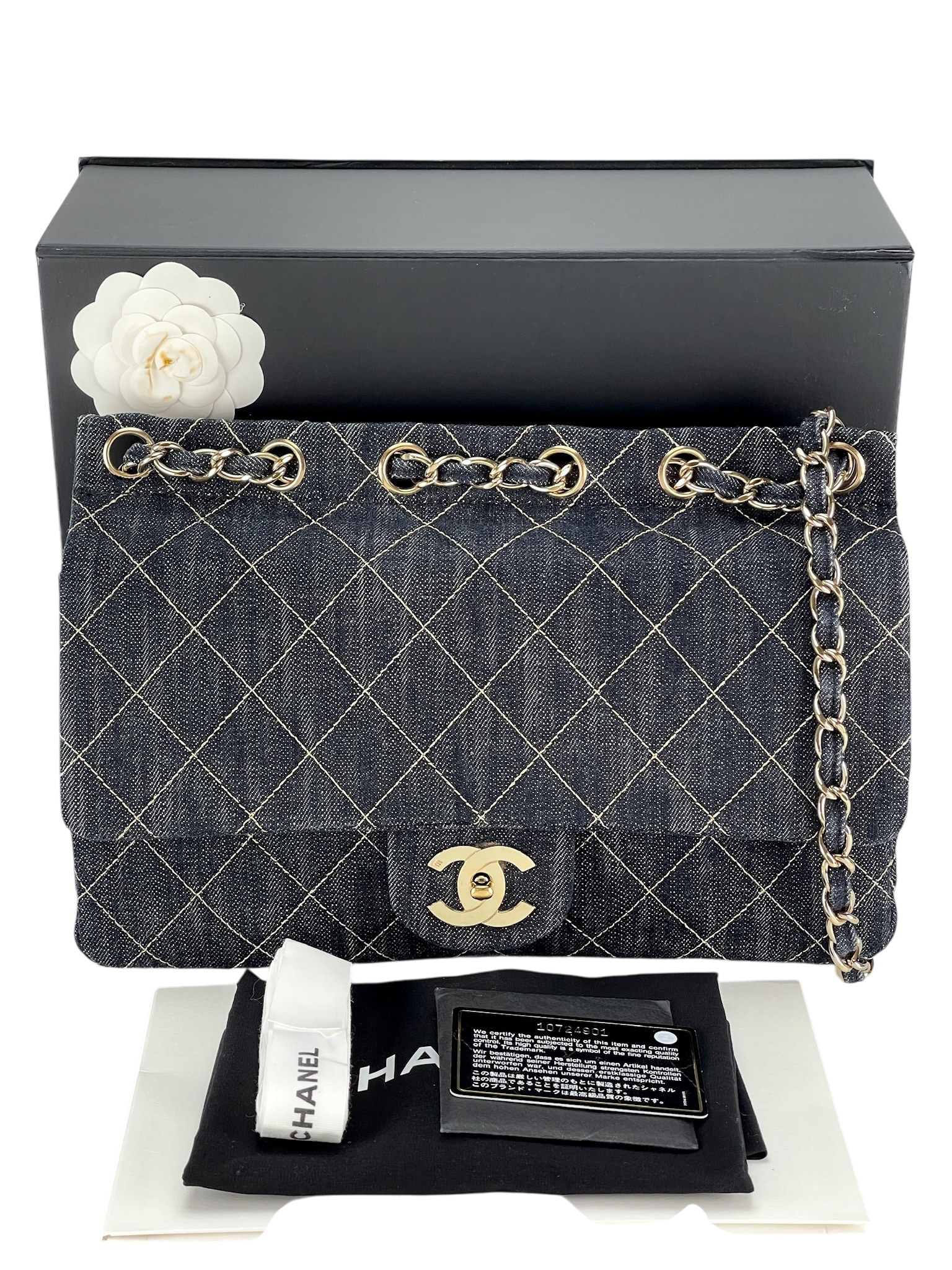 CHANEL - White Sitch Coco Mark Sparkling Denim Gold Hardware