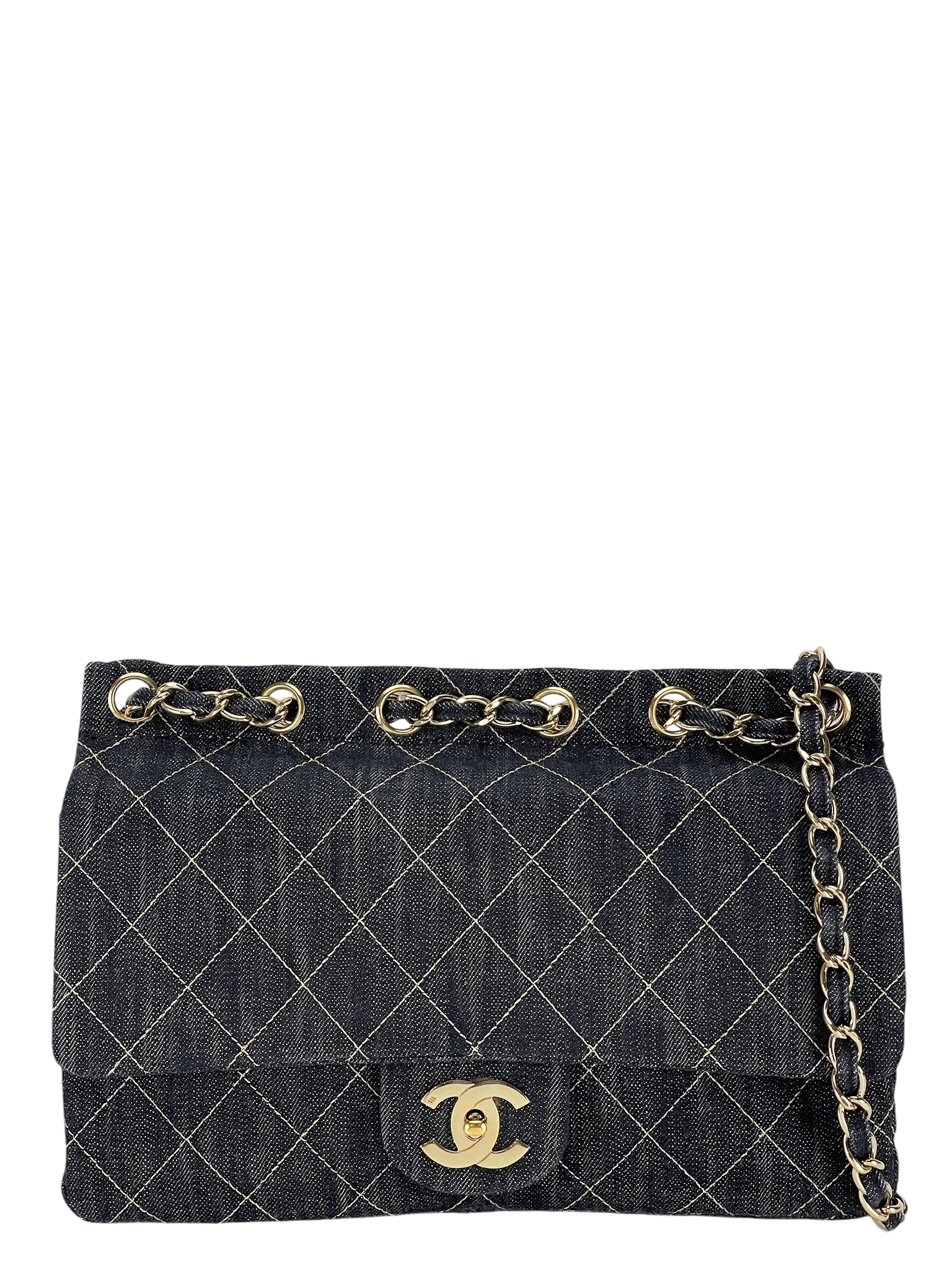 CHANEL - White Sitch Coco Mark Sparkling Denim Gold Hardware