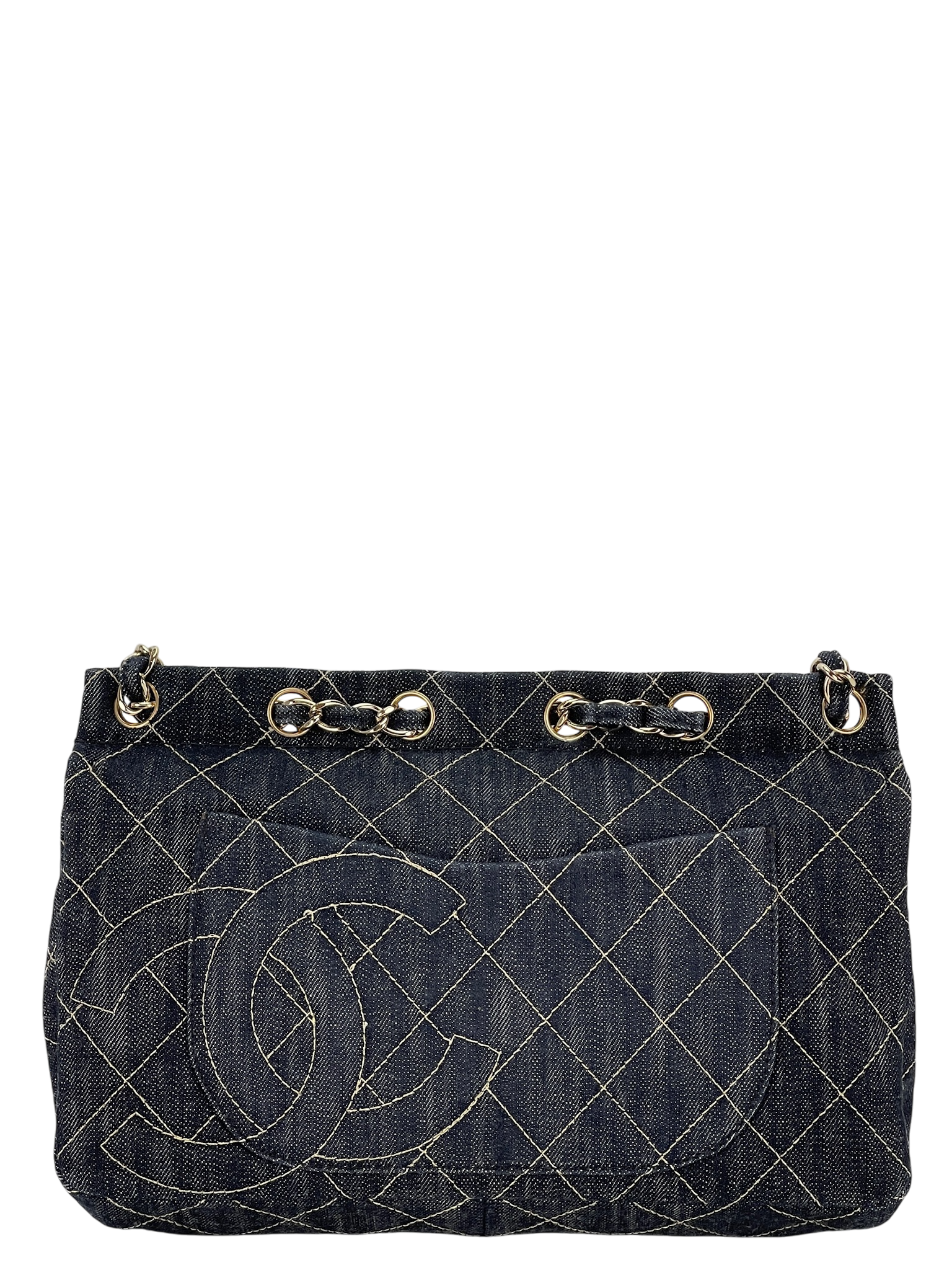 CHANEL - White Sitch Coco Mark Sparkling Denim Gold Hardware